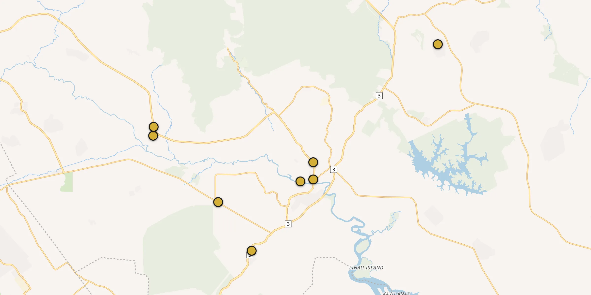 Plan des mosquées à Kota Tinggi : cliquez sur un point pour voir la fiche
