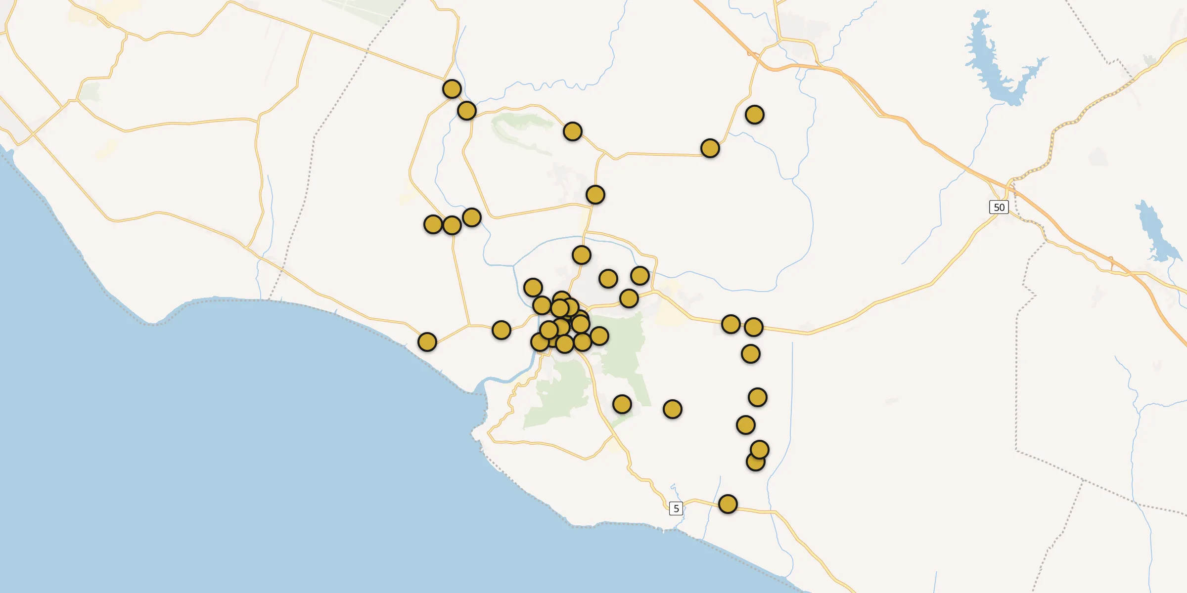 Plan des mosquées à Batu Pahat : cliquez sur un point pour voir la fiche