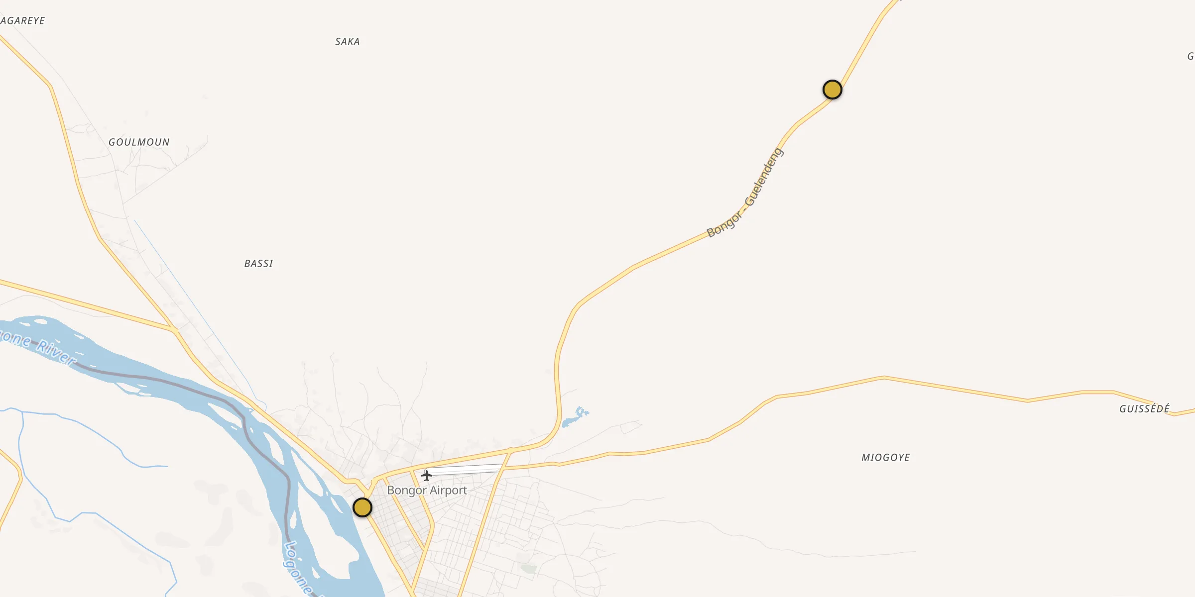 Plan des mosquées à Bongor : cliquez sur un point pour voir la fiche