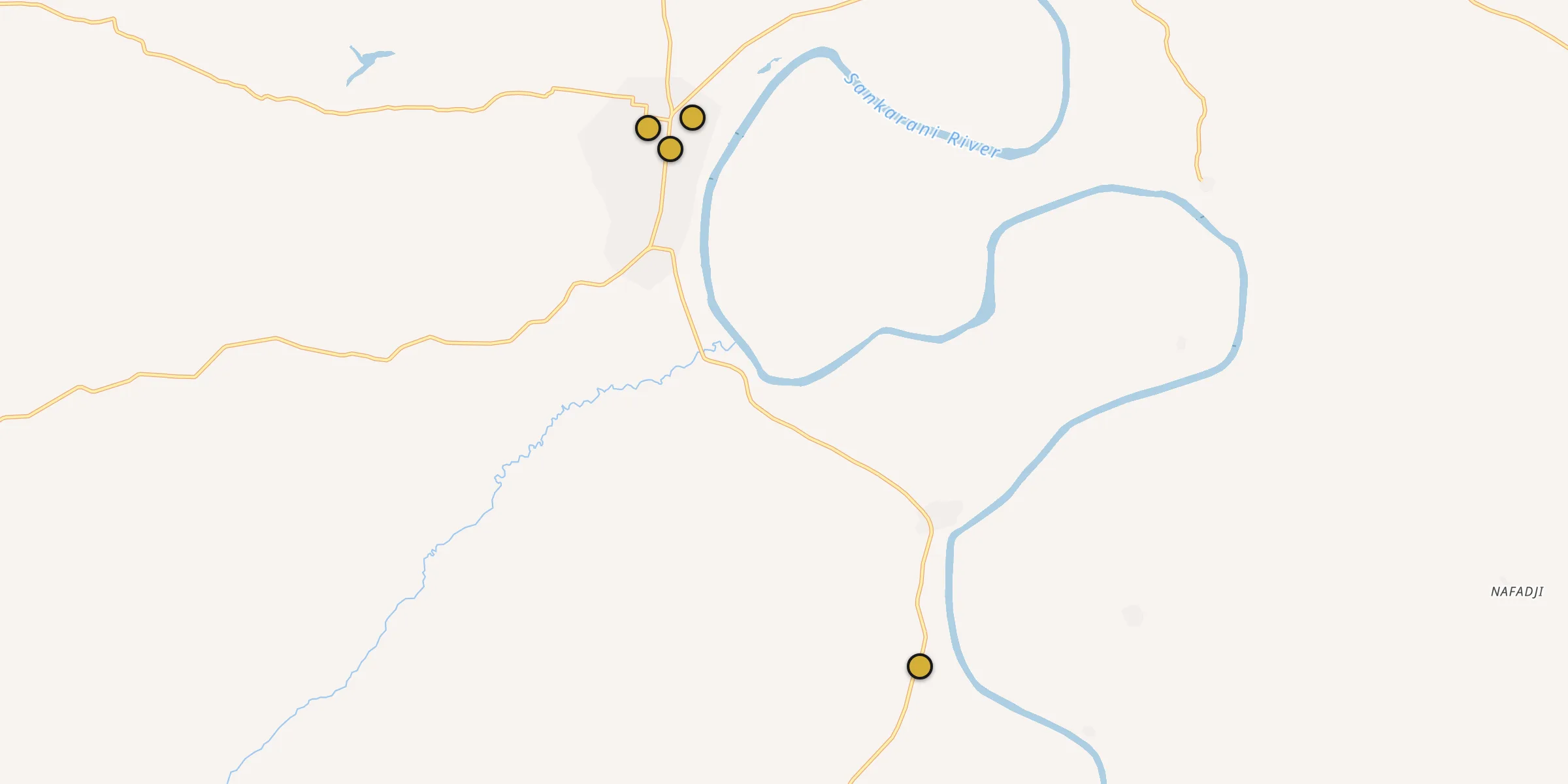 Plan des mosquées à Mandiana : cliquez sur un point pour voir la fiche