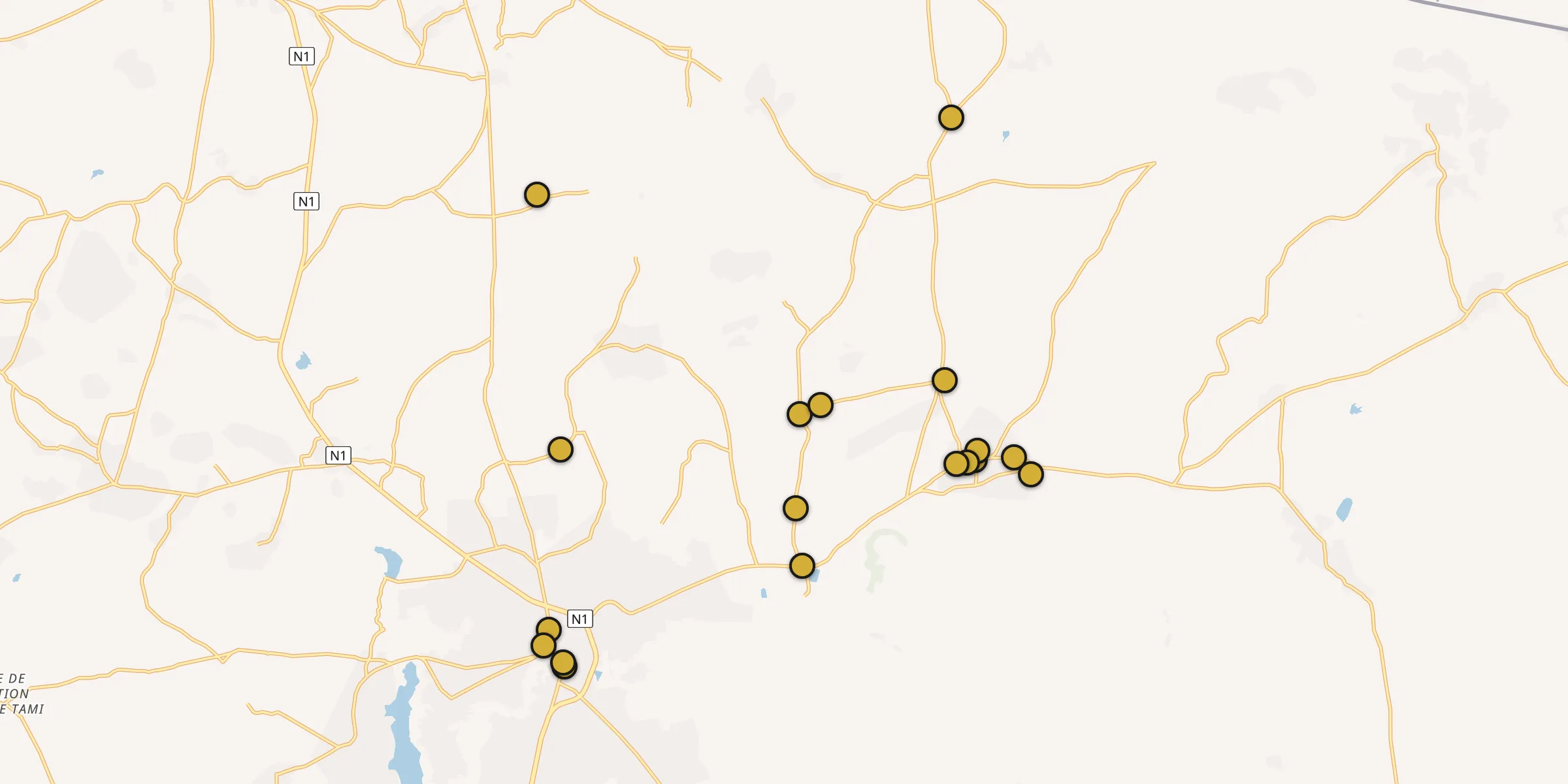 Plan des mosquées à Dapaong : cliquez sur un point pour voir la fiche