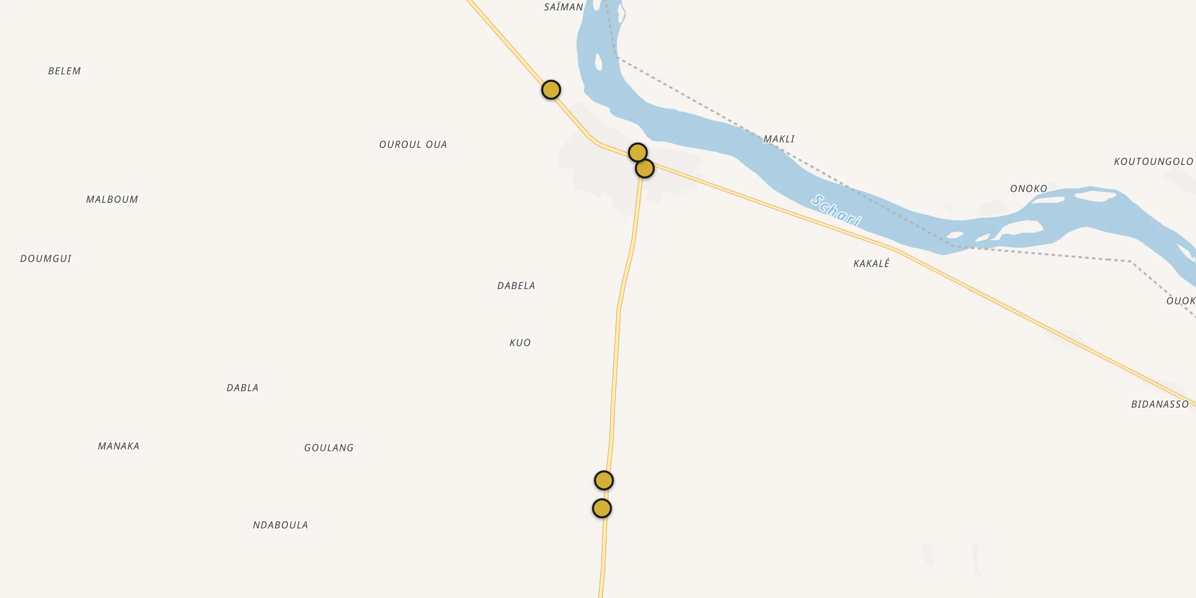 Plan des mosquées à Guelendeng : cliquez sur un point pour voir la fiche