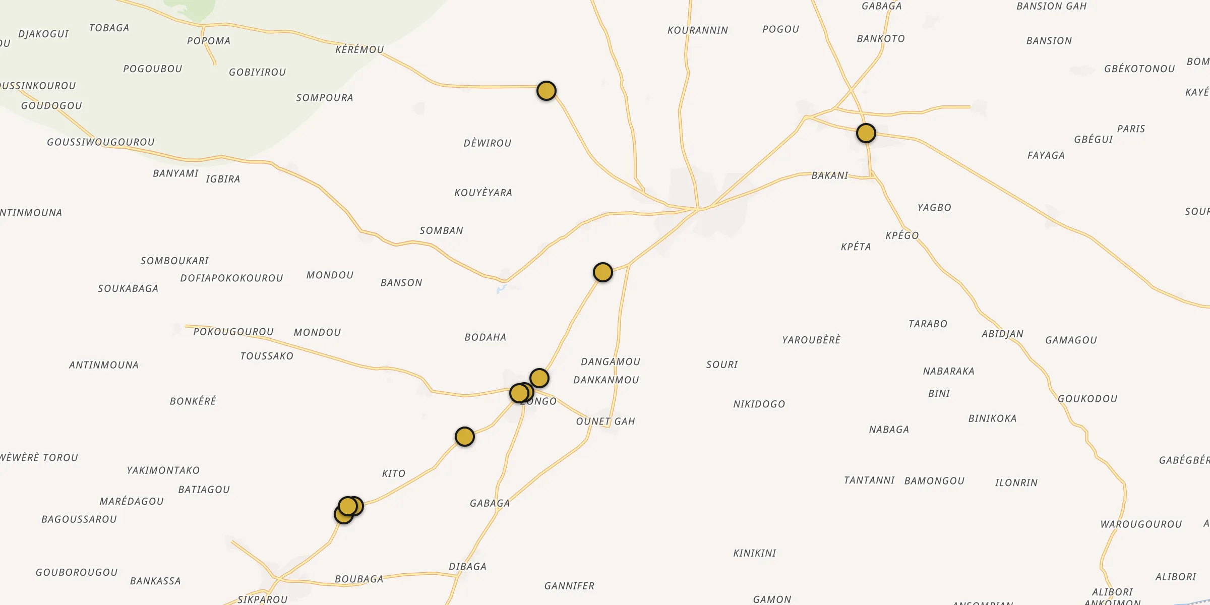 Plan des mosquées à Banikoara : cliquez sur un point pour voir la fiche