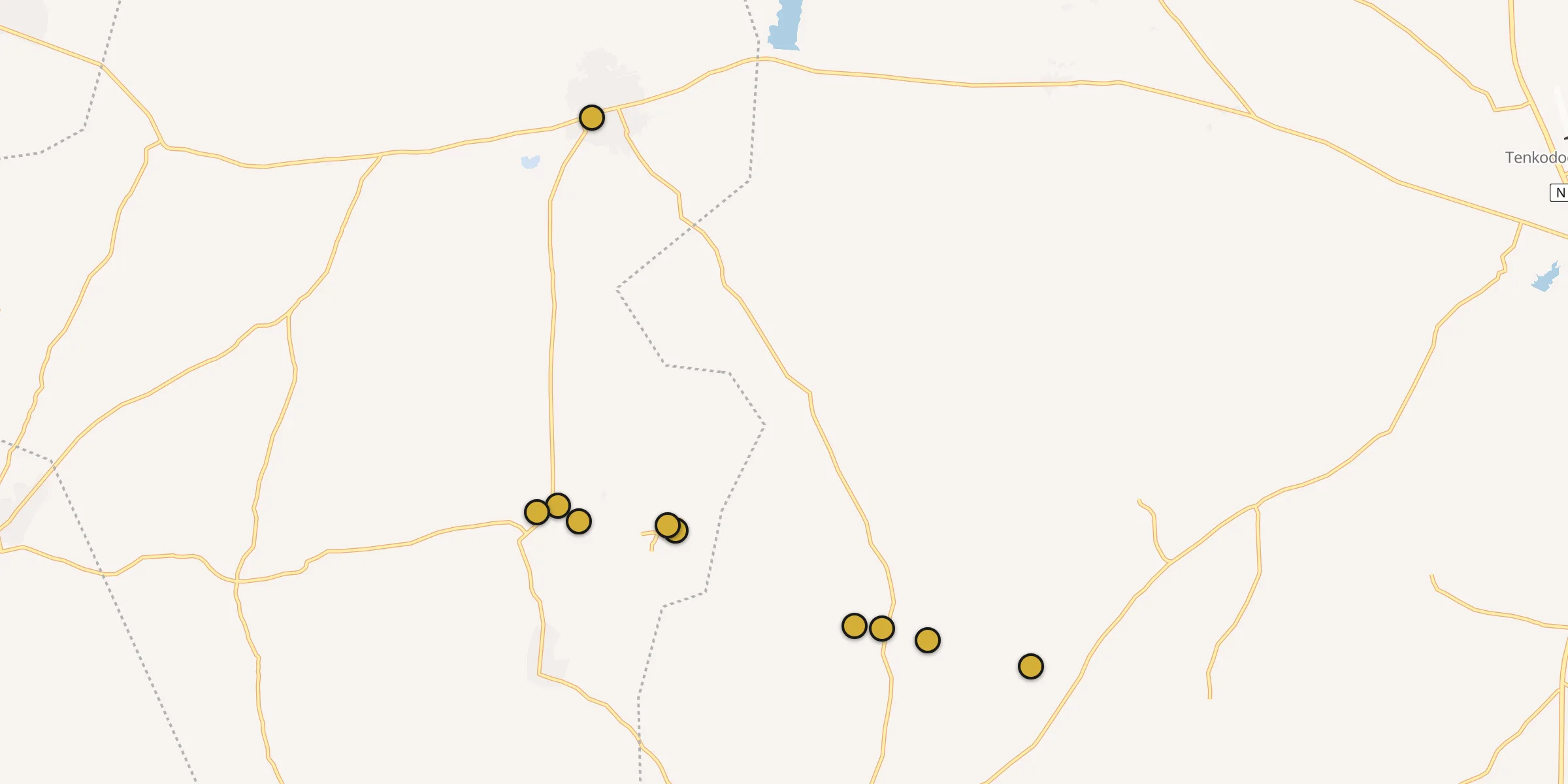 Plan des mosquées à Garango : cliquez sur un point pour voir la fiche