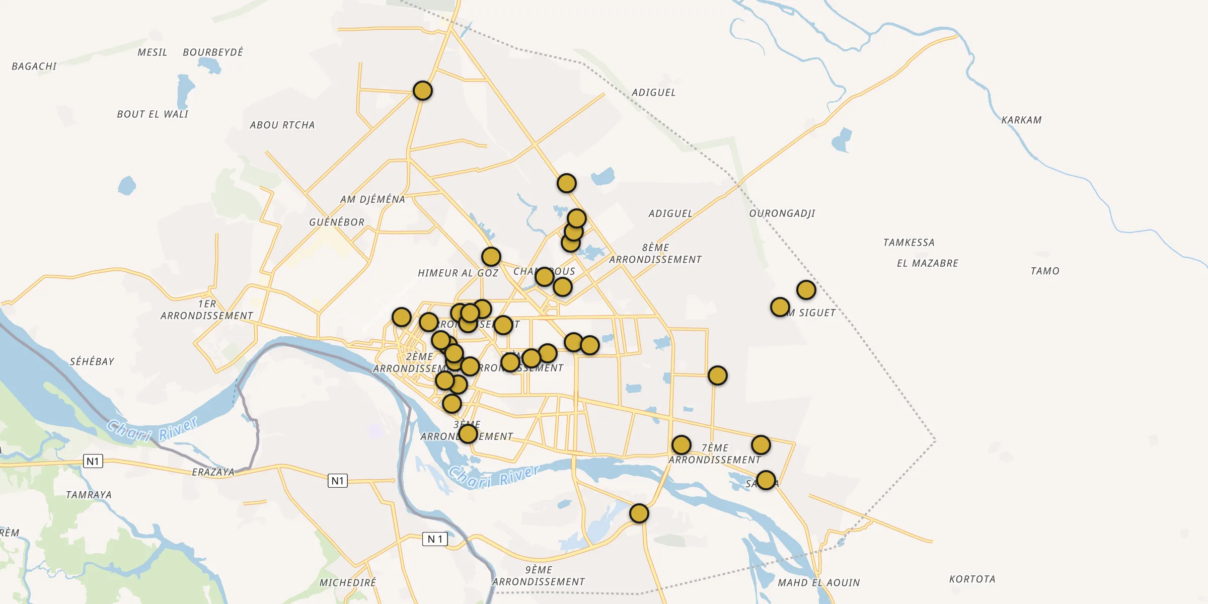 Carte des mosquées à Ndjamena