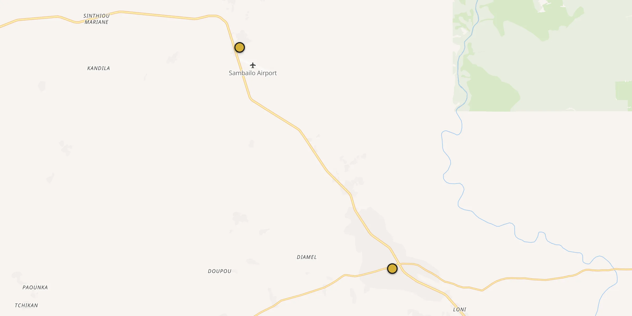 Plan des mosquées à Koundara : cliquez sur un point pour voir la fiche