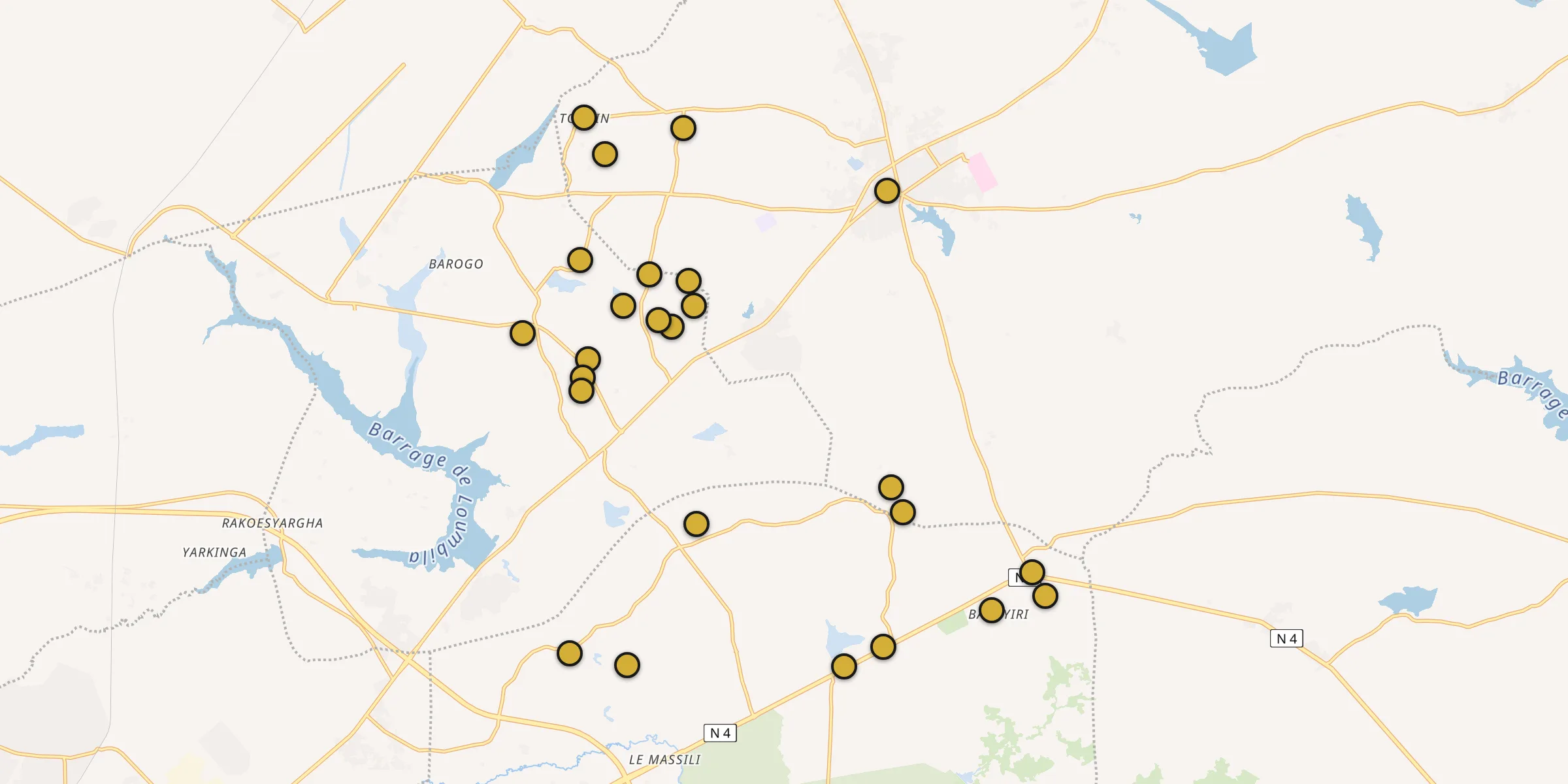 Plan des mosquées à Ziniaré : cliquez sur un point pour voir la fiche