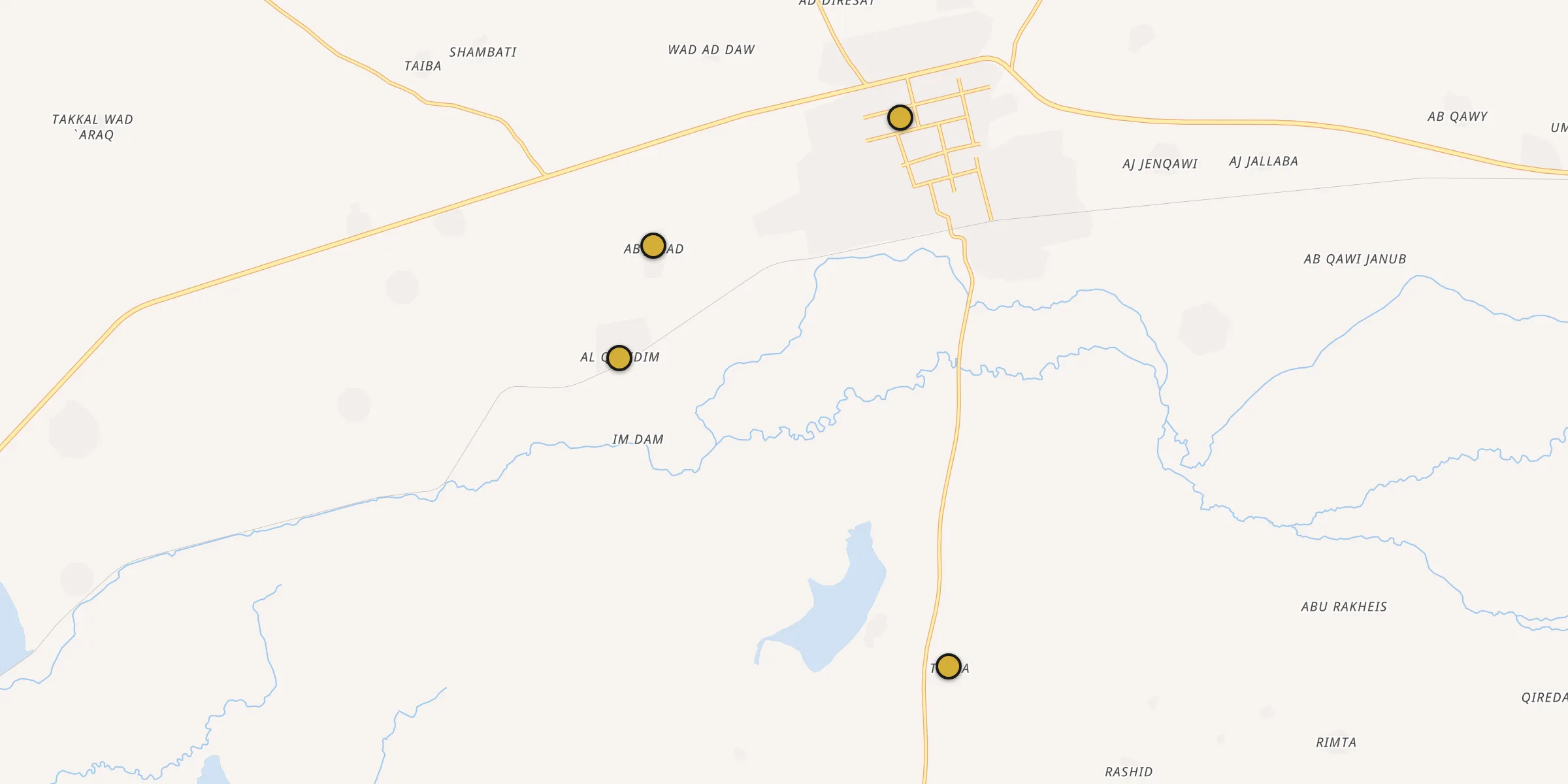 Plan des mosquées à Umm Ruwaba : cliquez sur un point pour voir la fiche