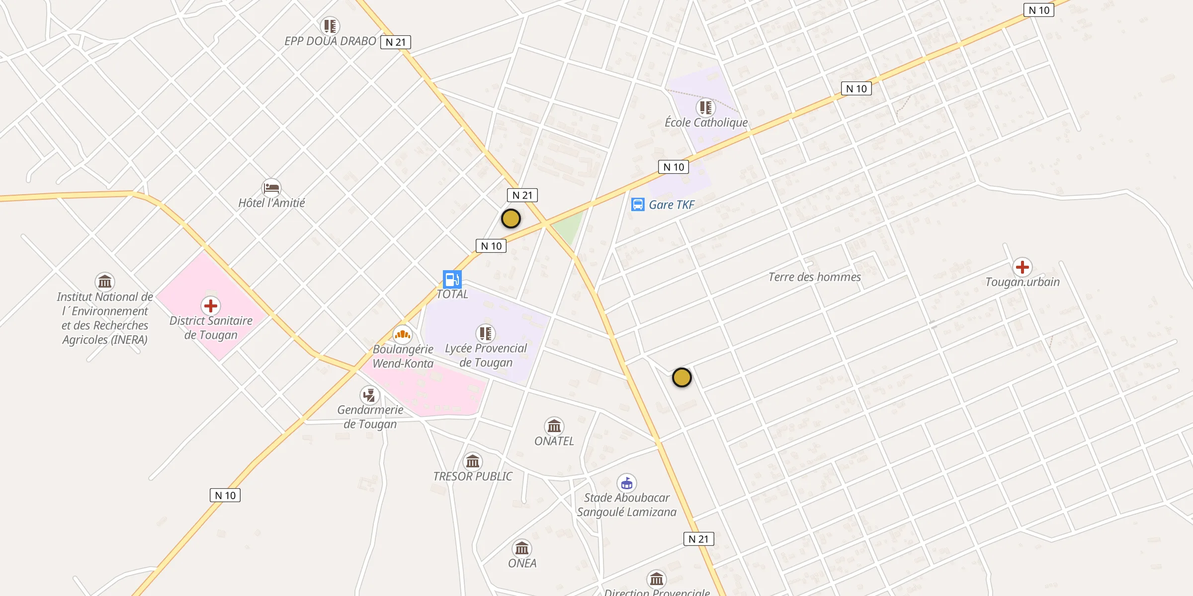 Plan des mosquées à Tougan : cliquez sur un point pour voir la fiche
