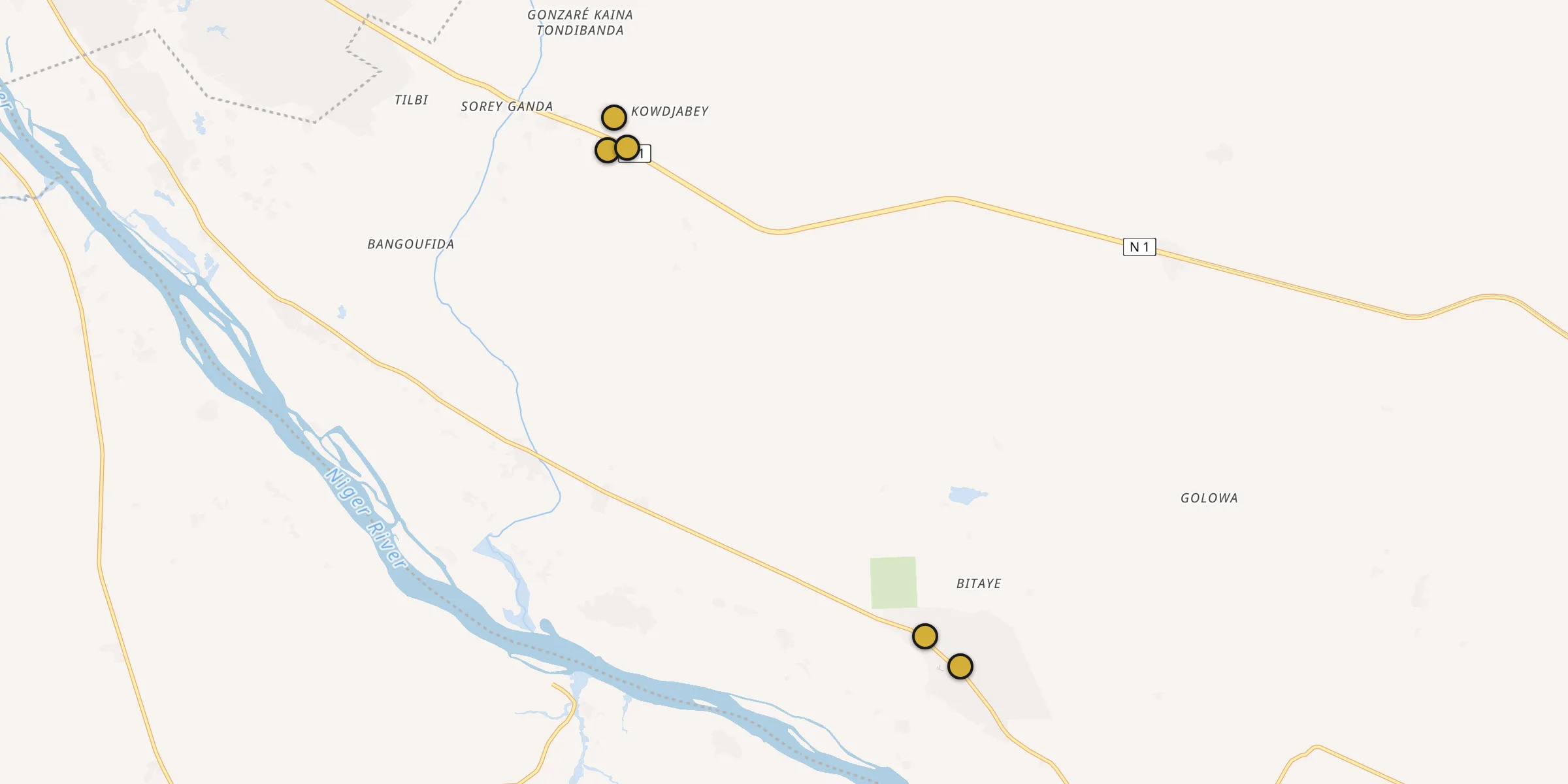 Plan des mosquées à Kollo : cliquez sur un point pour voir la fiche