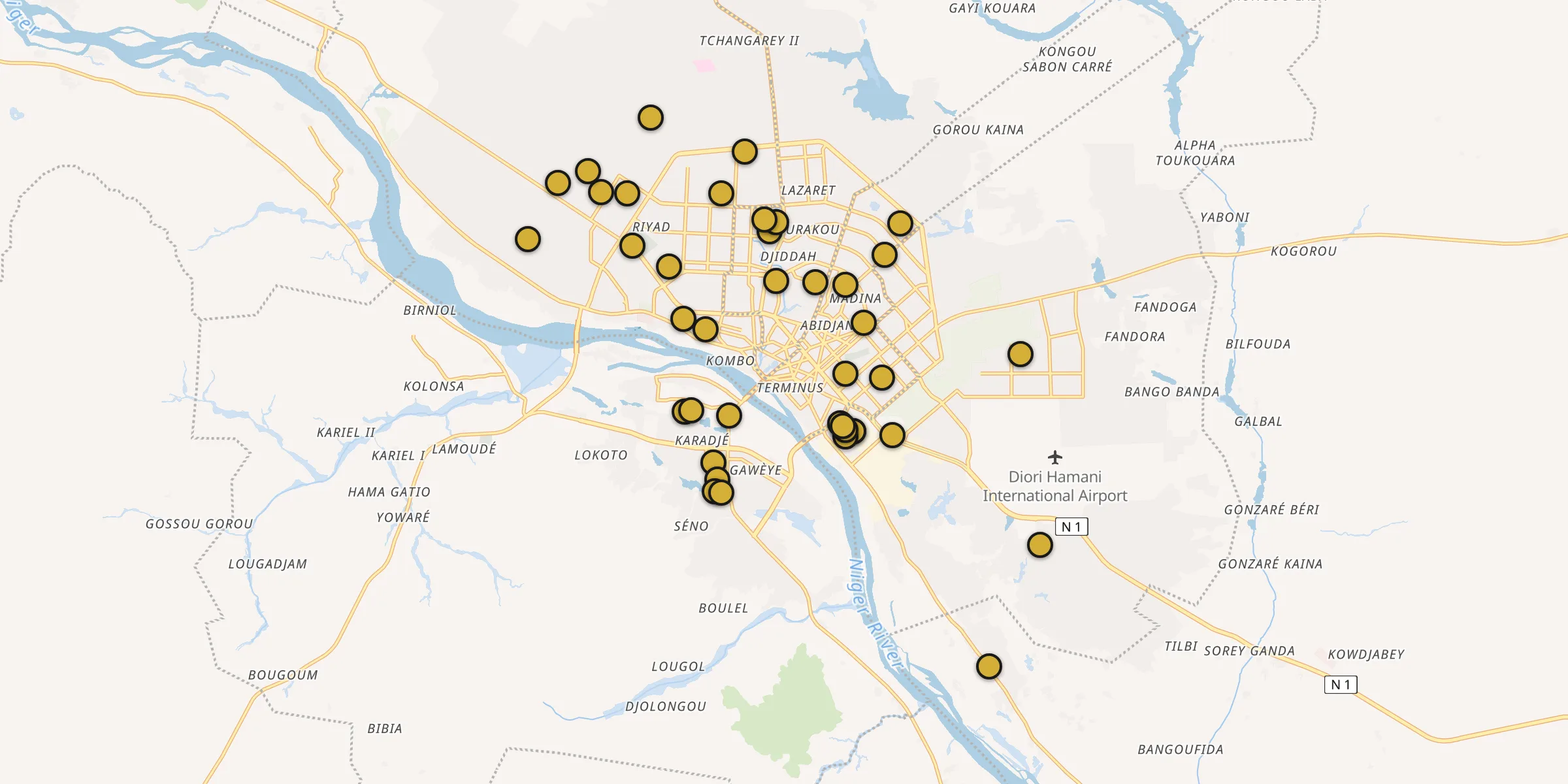 Carte des mosquées à Niamey