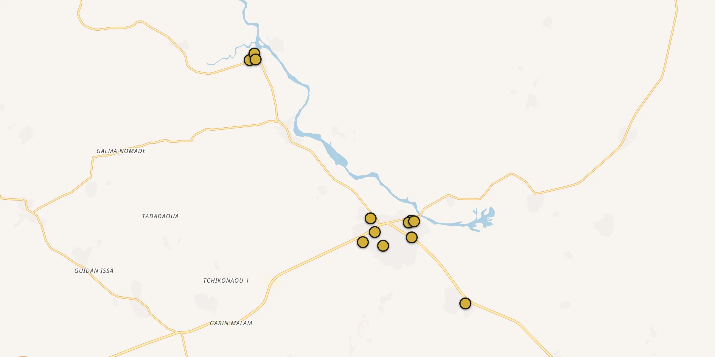 Plan des mosquées à Madaoua : cliquez sur un point pour voir la fiche