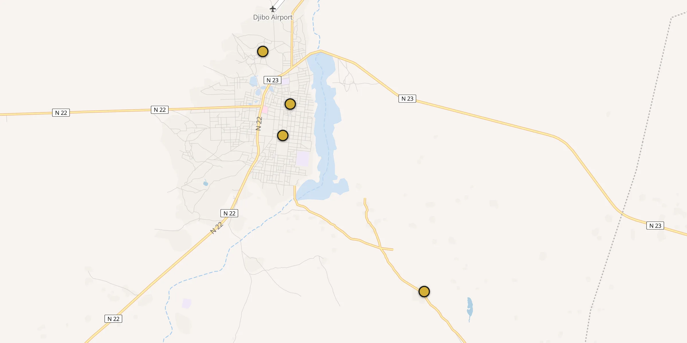 Plan des mosquées à Djibo : cliquez sur un point pour voir la fiche