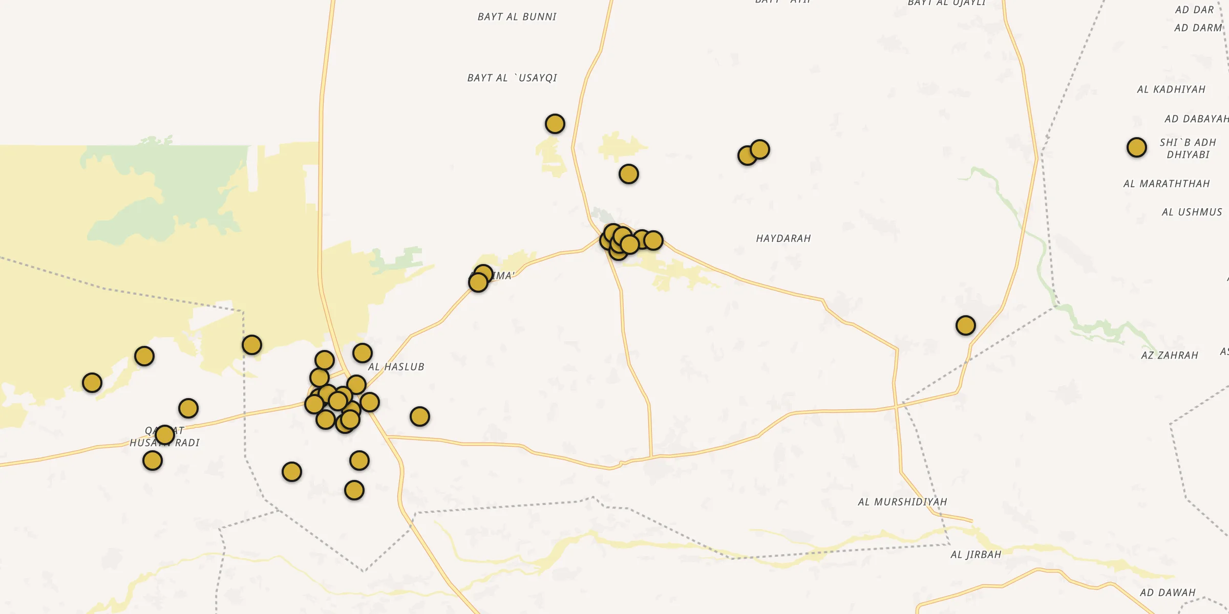 Plan des mosquées à Zabīd : cliquez sur un point pour voir la fiche