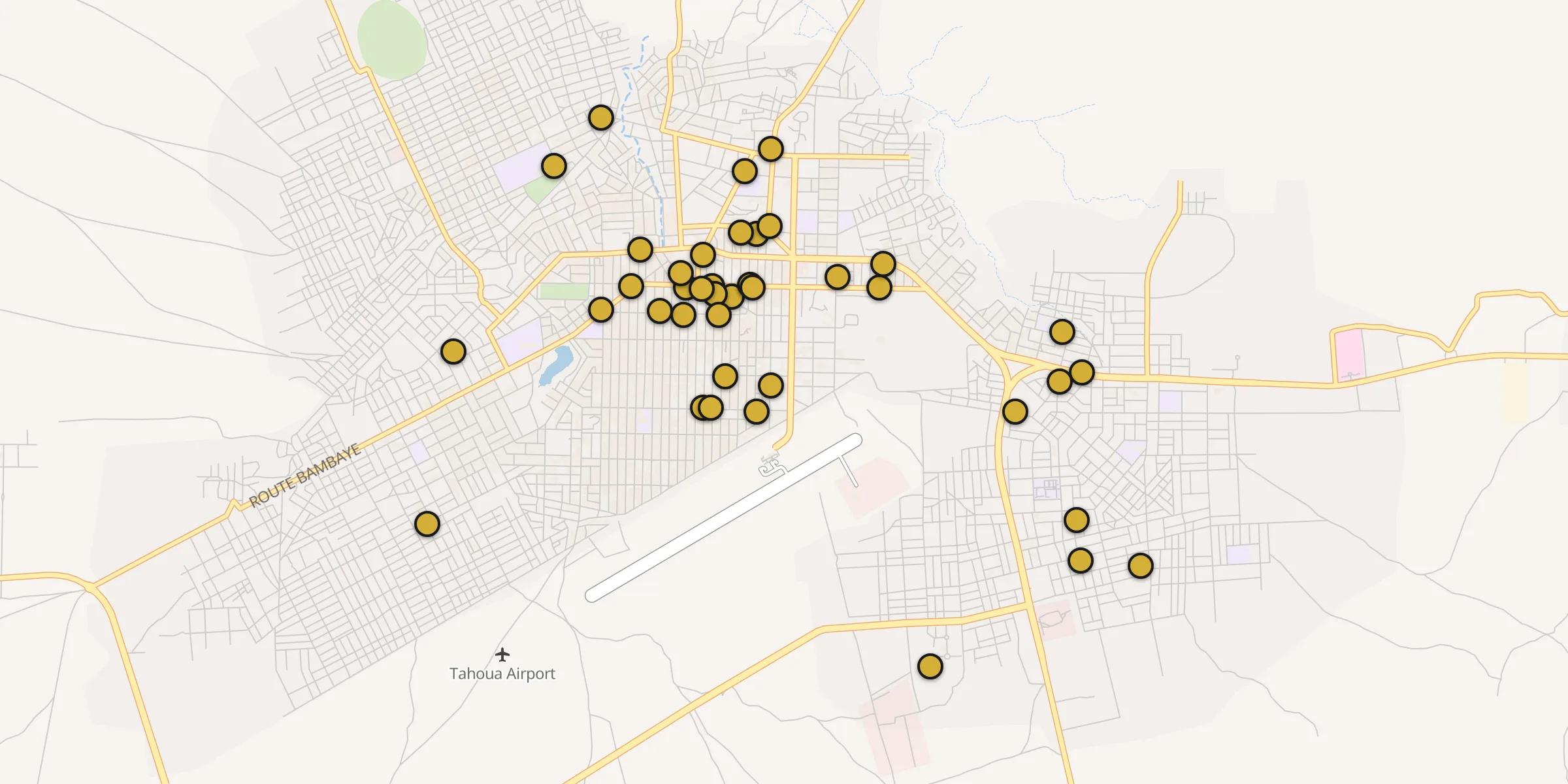 Plan des mosquées à Tahoua : cliquez sur un point pour voir la fiche