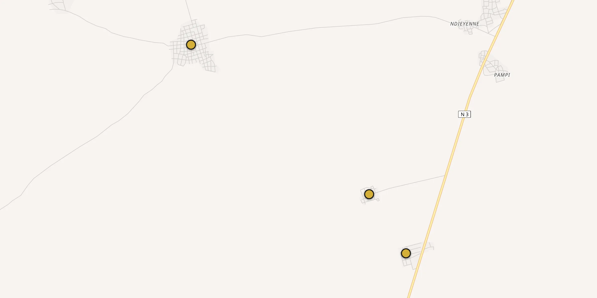 Plan des mosquées à Ndibène Dahra : cliquez sur un point pour voir la fiche