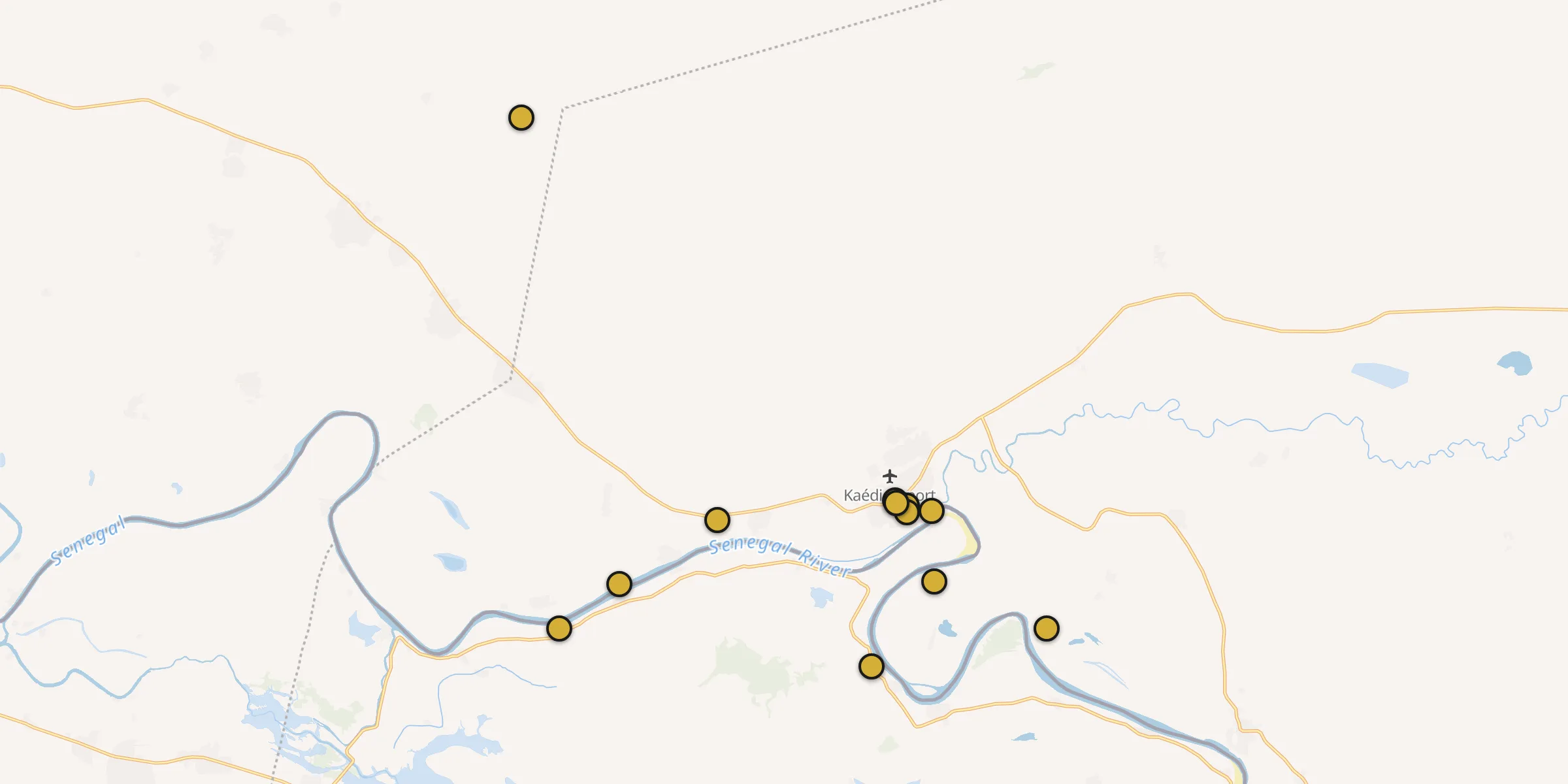 Plan des mosquées à Kaédi : cliquez sur un point pour voir la fiche