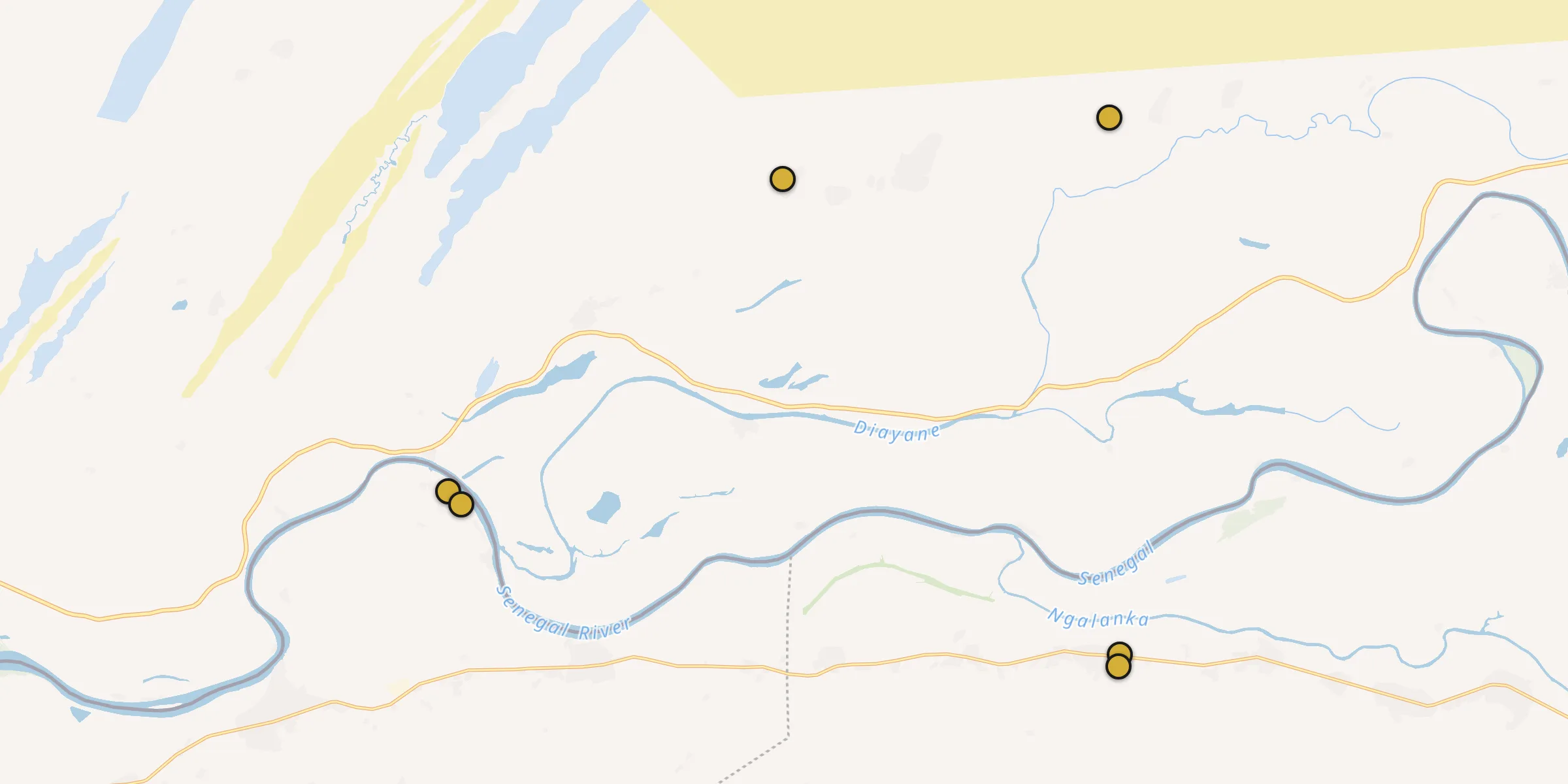 Plan des mosquées à Tékane : cliquez sur un point pour voir la fiche