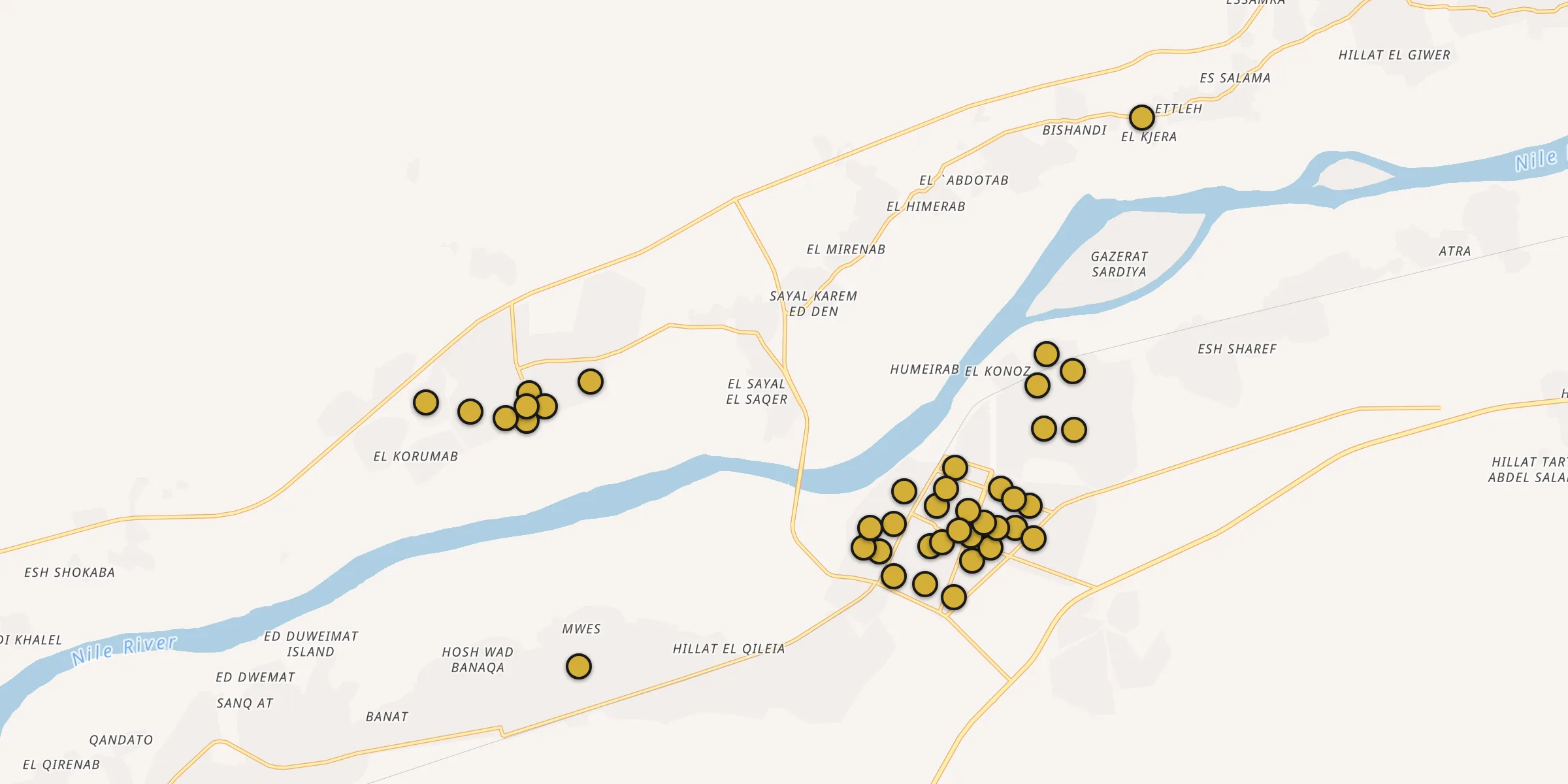 Plan des mosquées à Chendi : cliquez sur un point pour voir la fiche