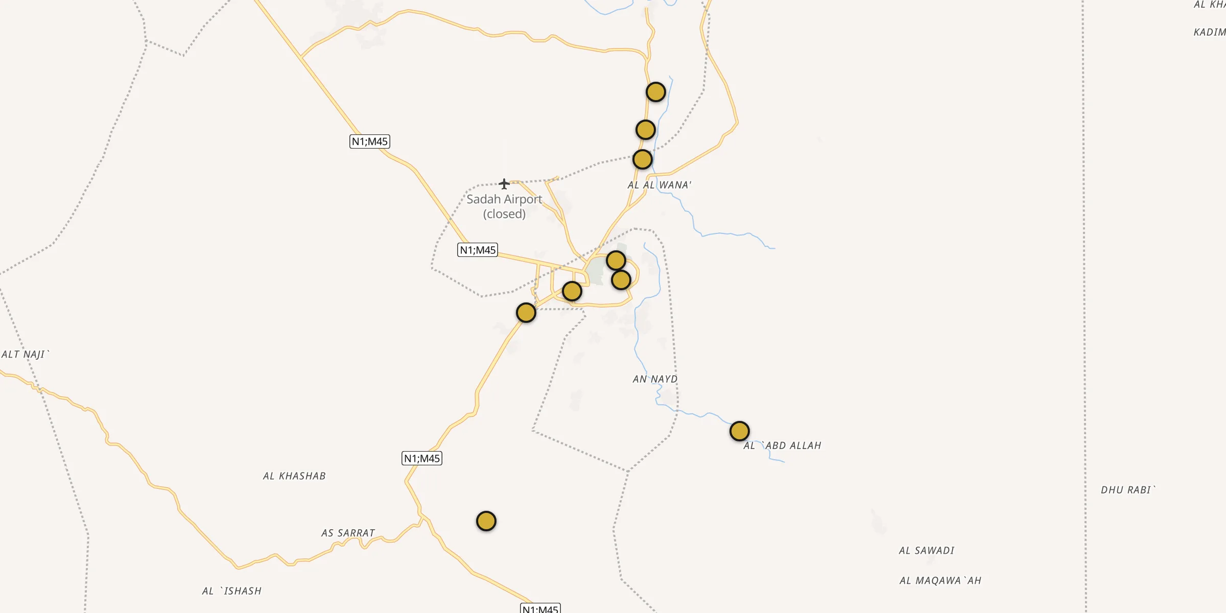 Plan des mosquées à Sa'dah : cliquez sur un point pour voir la fiche