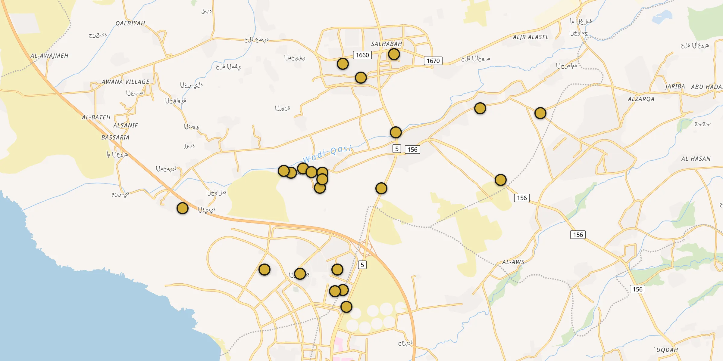 Plan des mosquées à Şabyā : cliquez sur un point pour voir la fiche