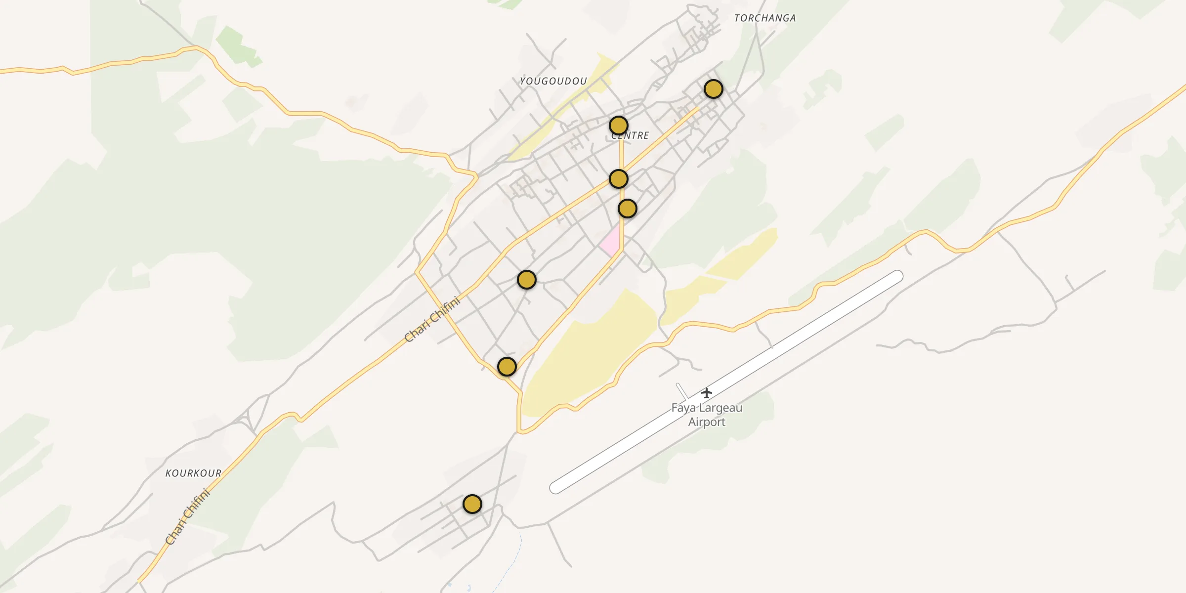 Plan des mosquées à Faya-Largeau : cliquez sur un point pour voir la fiche