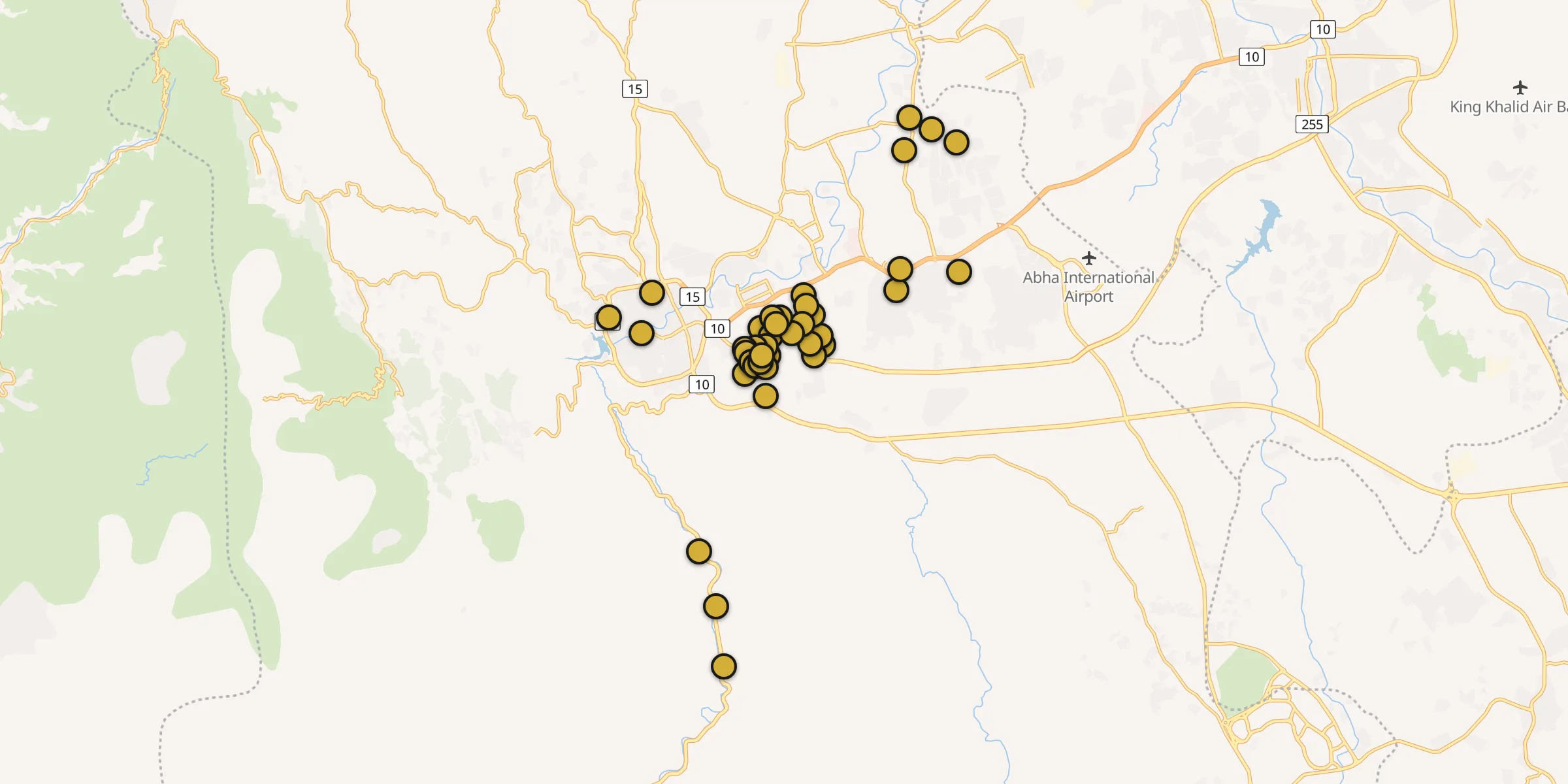 Plan des mosquées à Abha : cliquez sur un point pour voir la fiche