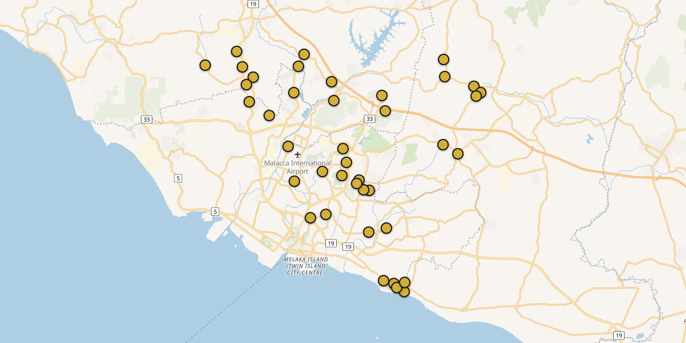 Plan des mosquées à Kampung Bukit Baharu : cliquez sur un point pour voir la fiche
