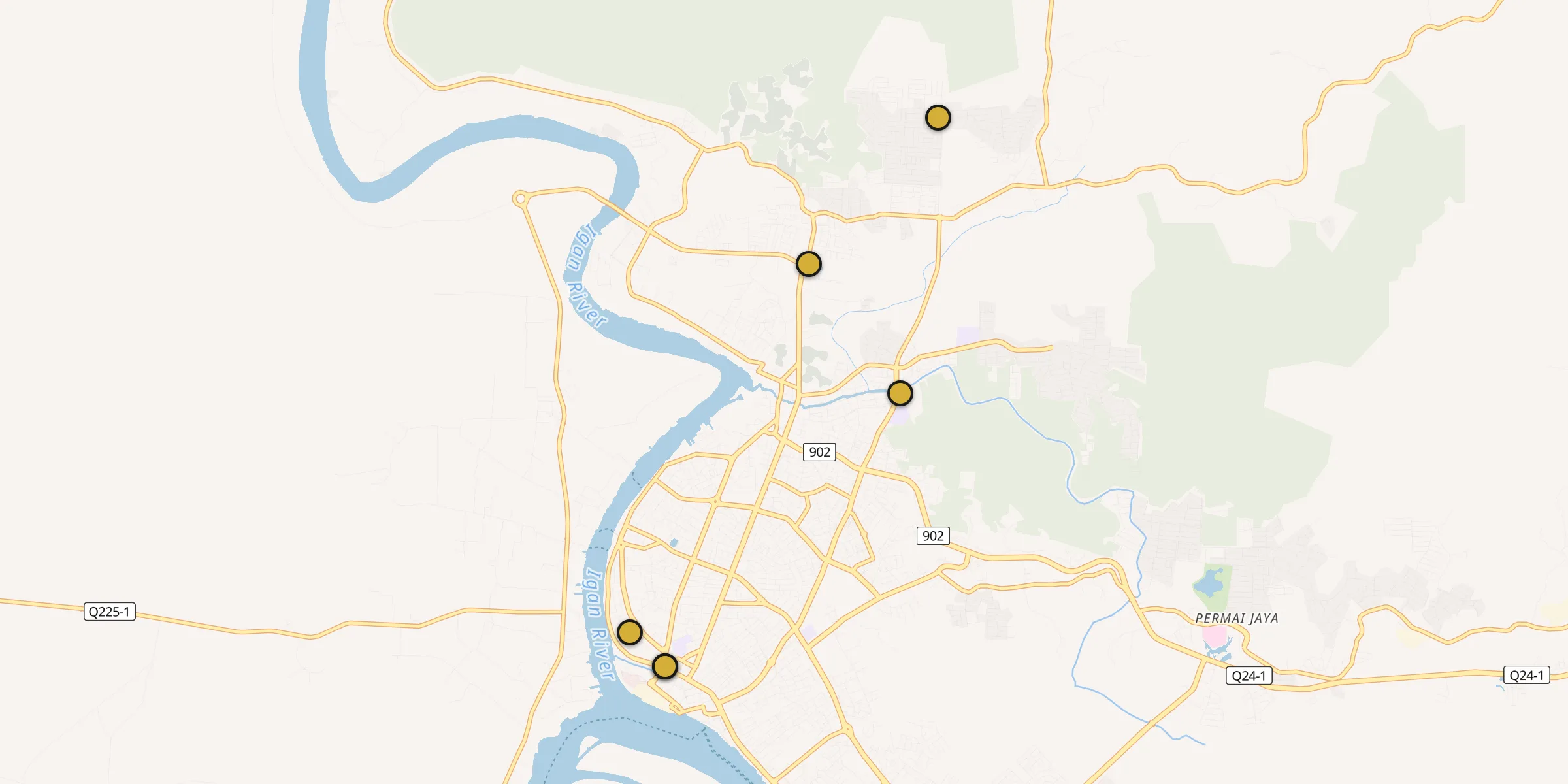 Plan des mosquées à Sibu : cliquez sur un point pour voir la fiche