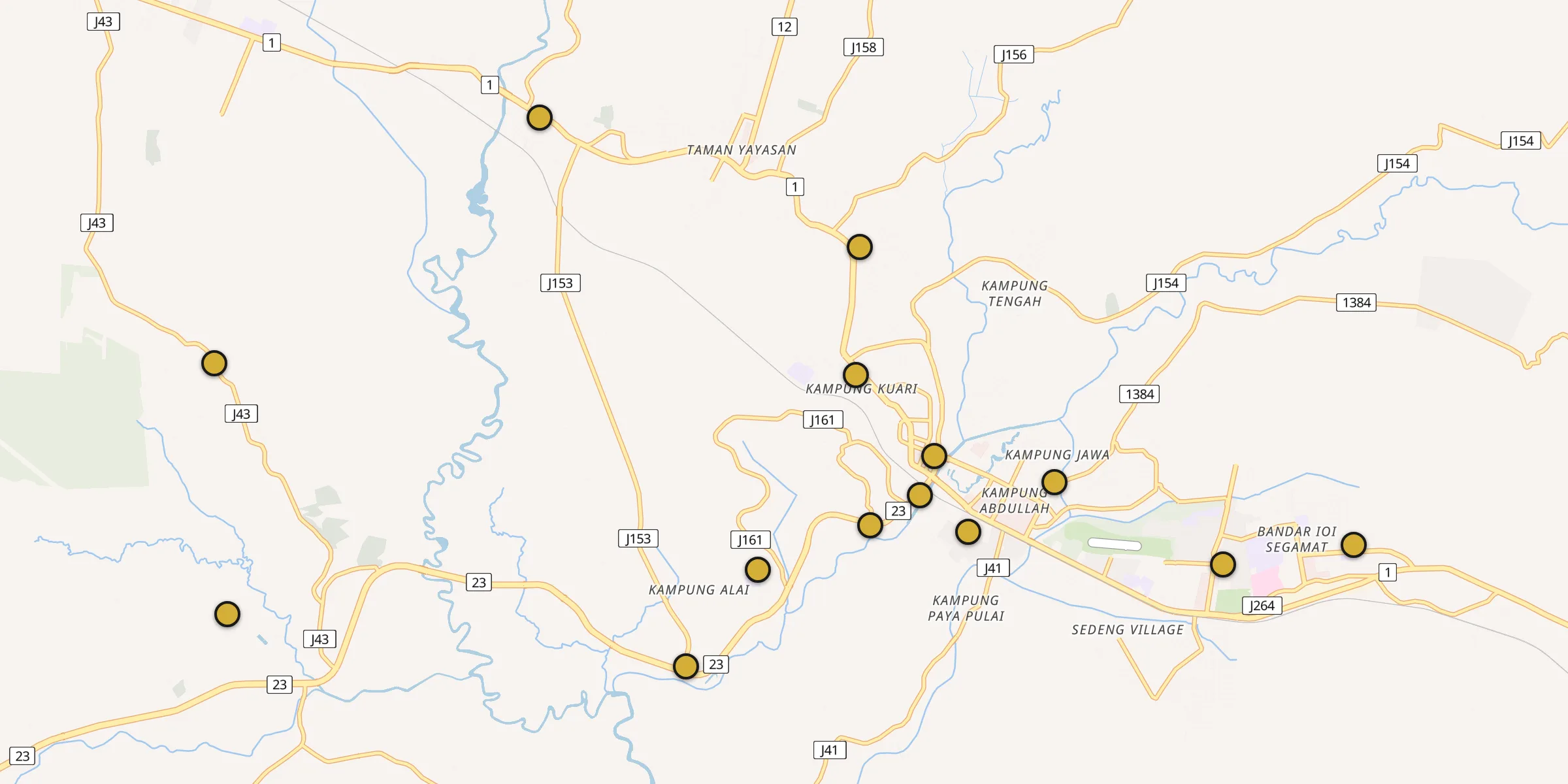 Plan des mosquées à Segamat : cliquez sur un point pour voir la fiche