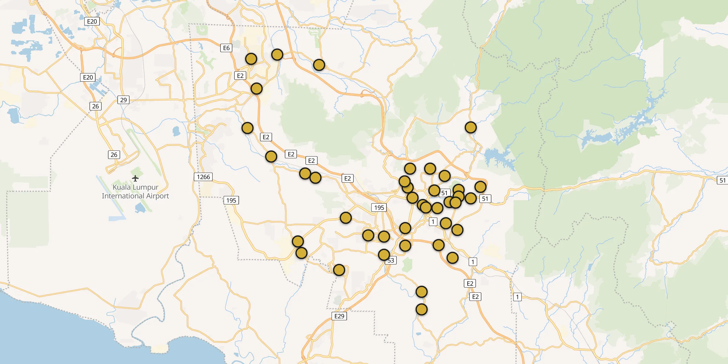 Plan des mosquées à Seremban : cliquez sur un point pour voir la fiche