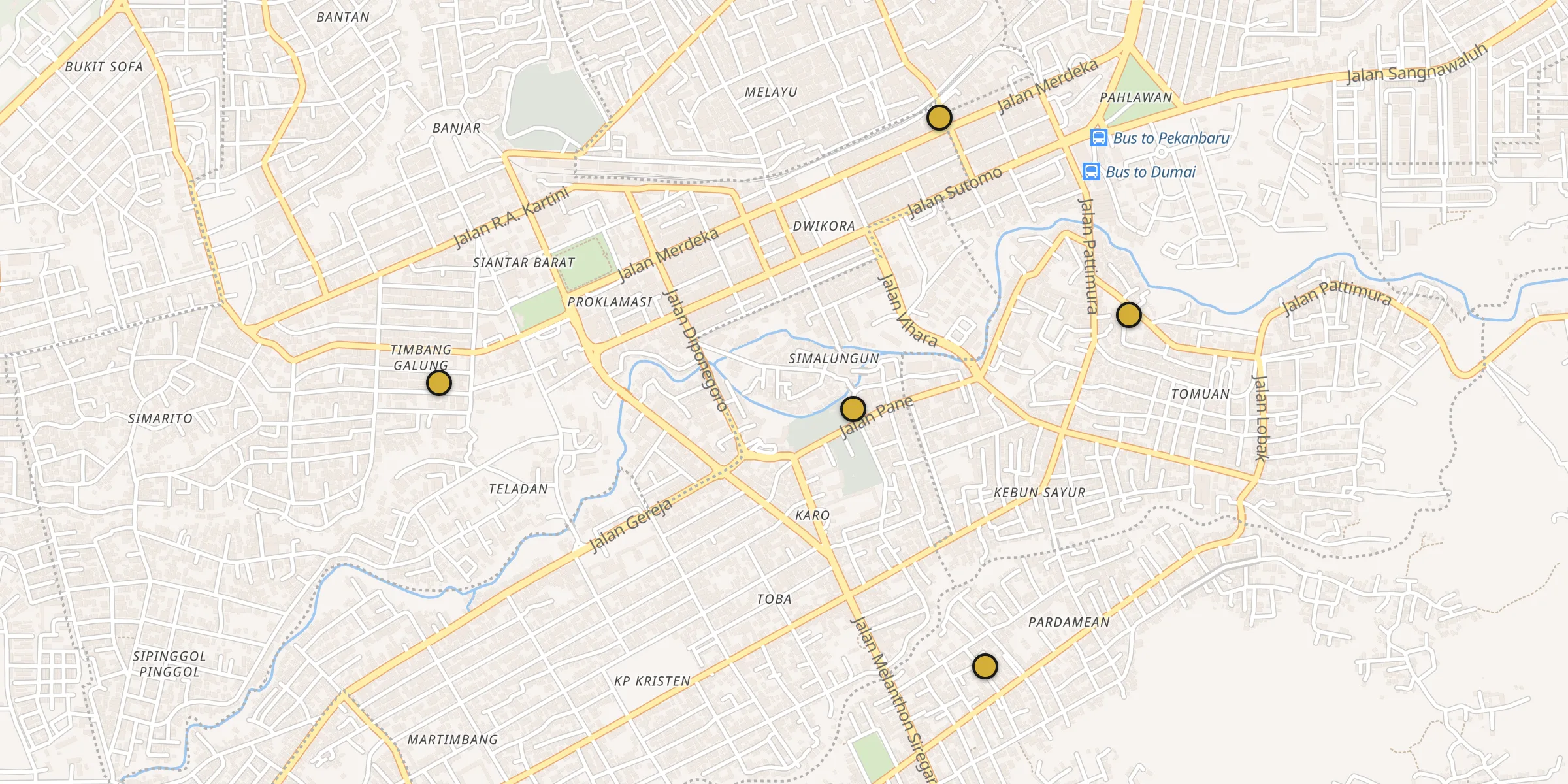 Plan des mosquées à Pematangsiantar : cliquez sur un point pour voir la fiche
