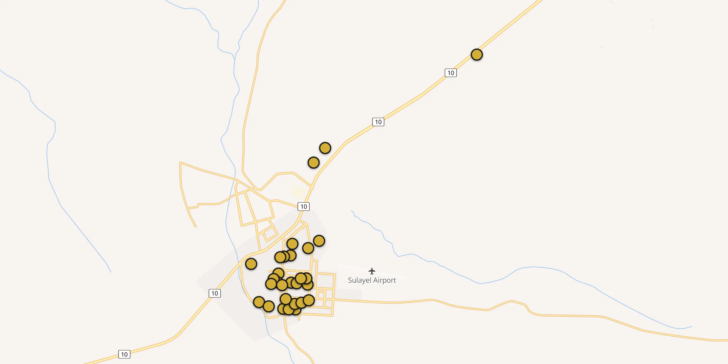 Plan des mosquées à As Sulayyil : cliquez sur un point pour voir la fiche