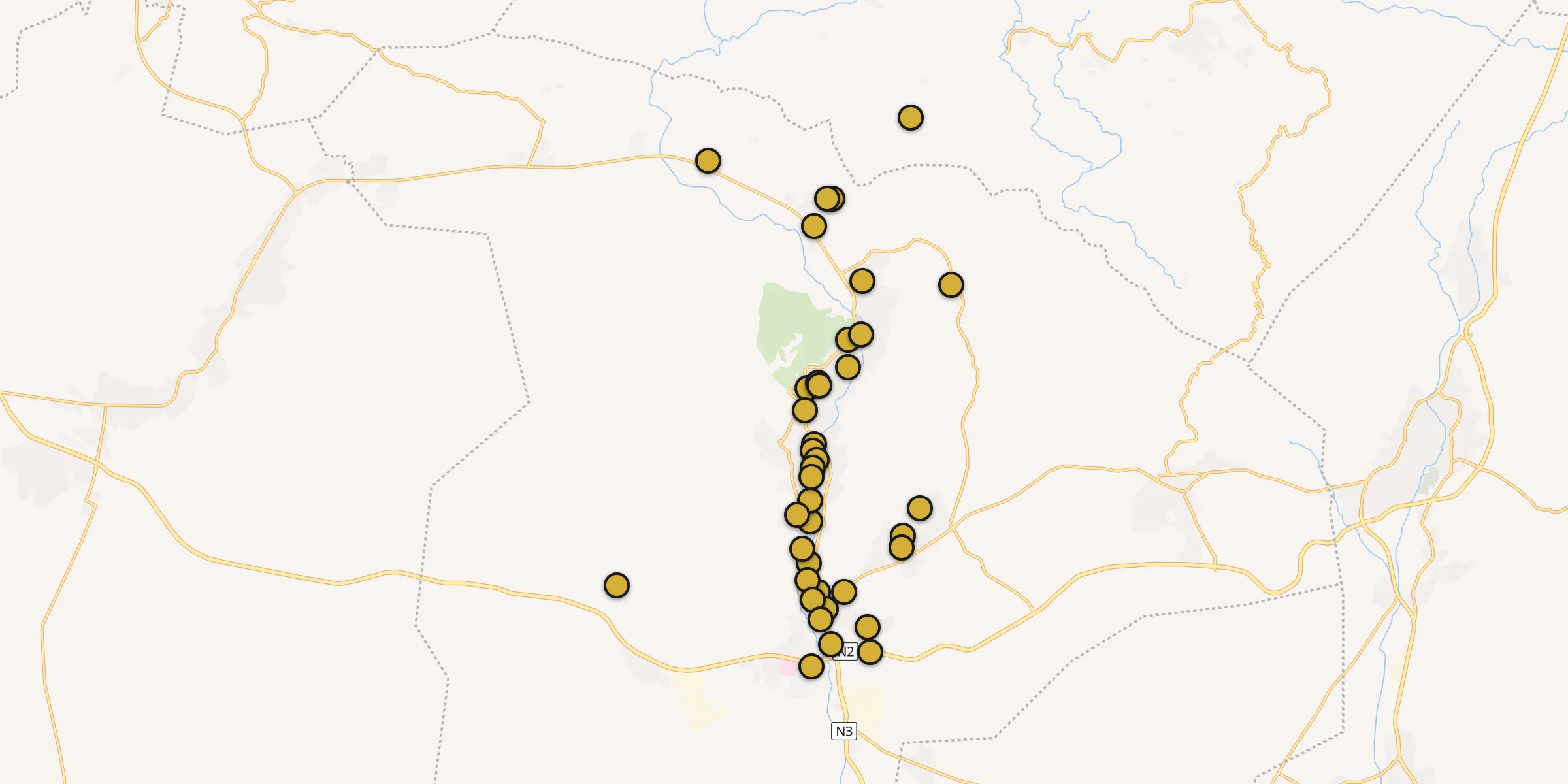 Plan des mosquées à Nizwá : cliquez sur un point pour voir la fiche