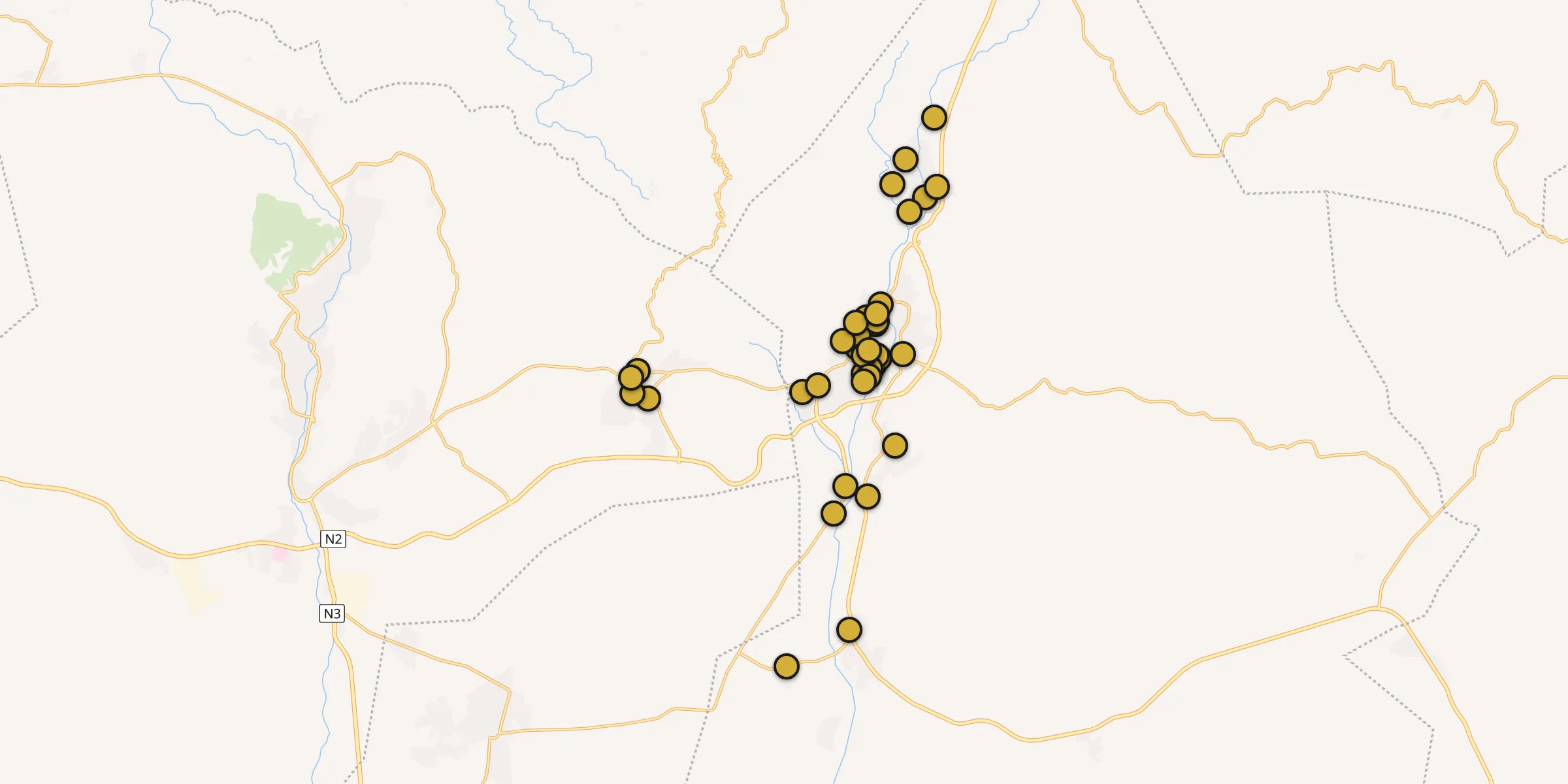 Plan des mosquées à Izkī : cliquez sur un point pour voir la fiche