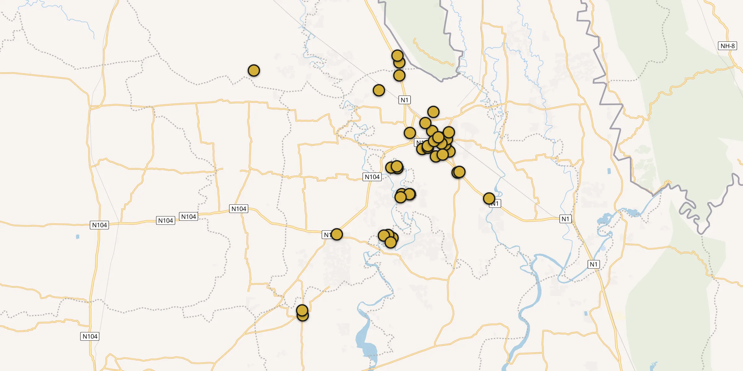 Plan des mosquées à Feni : cliquez sur un point pour voir la fiche