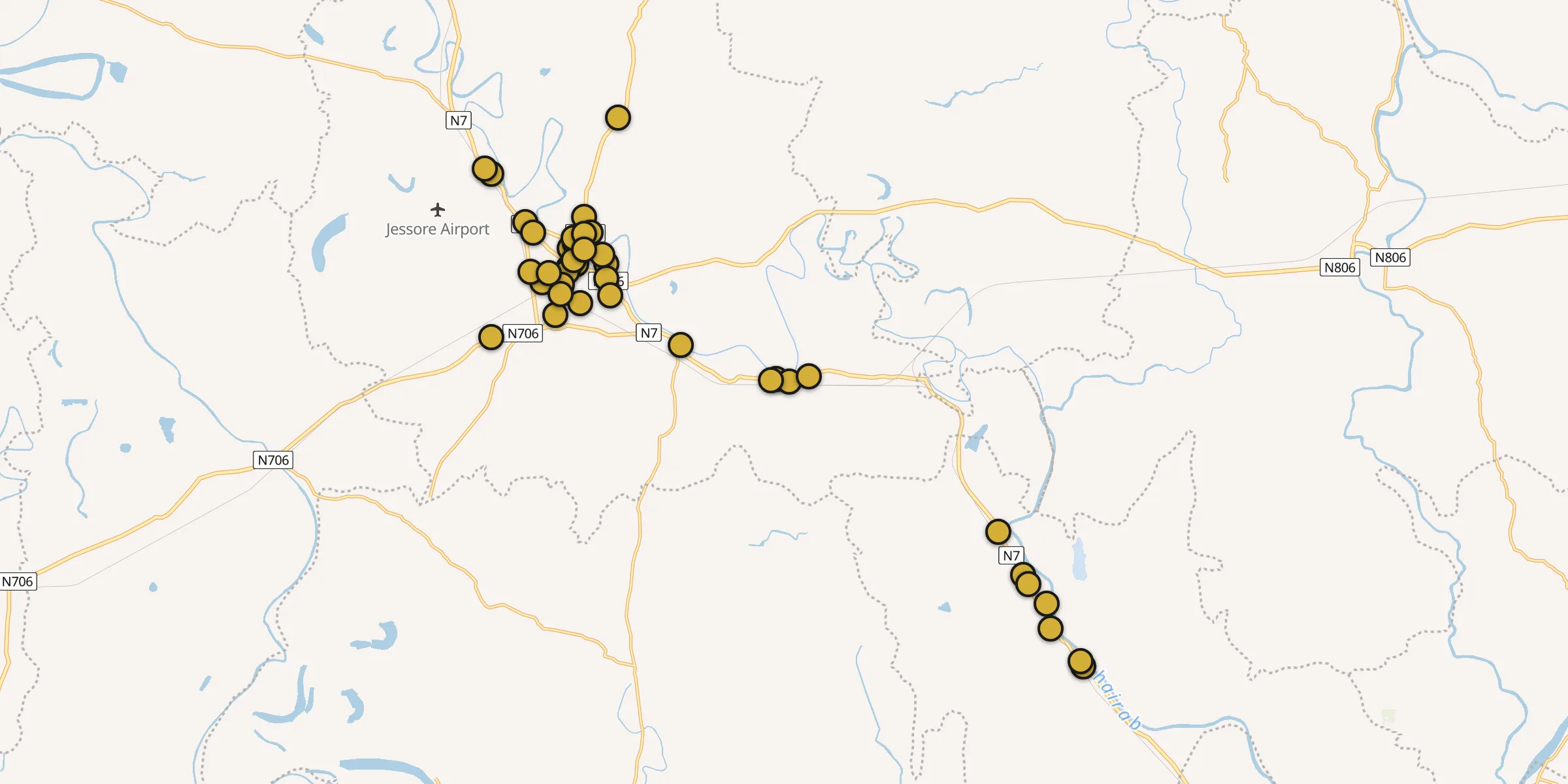 Plan des mosquées à Narail : cliquez sur un point pour voir la fiche