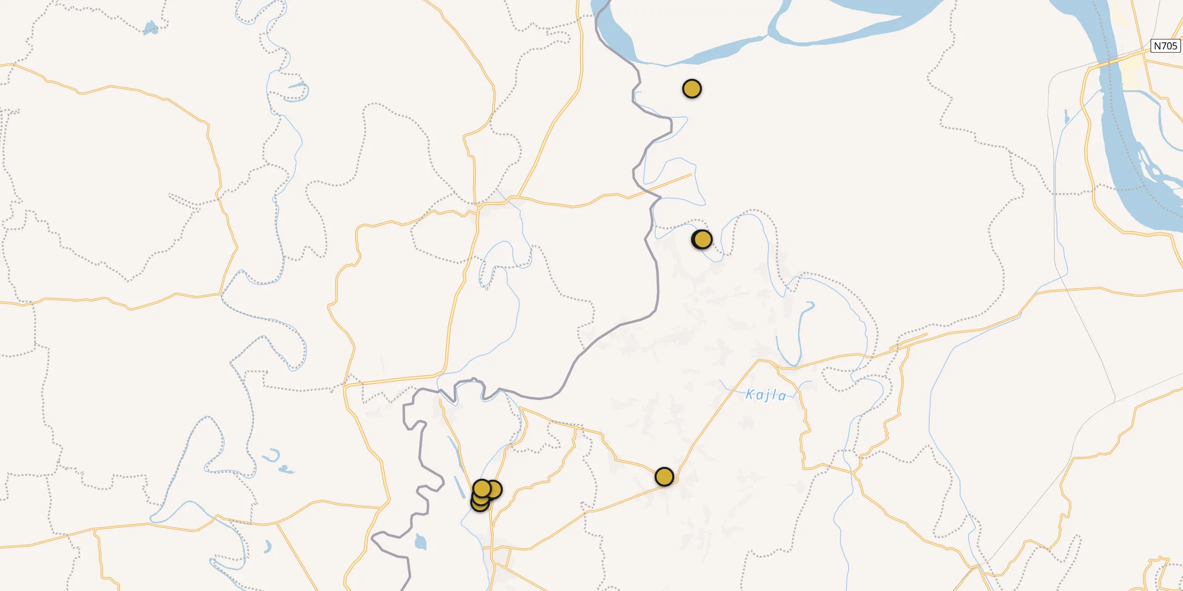 Plan des mosquées à Kushtia : cliquez sur un point pour voir la fiche