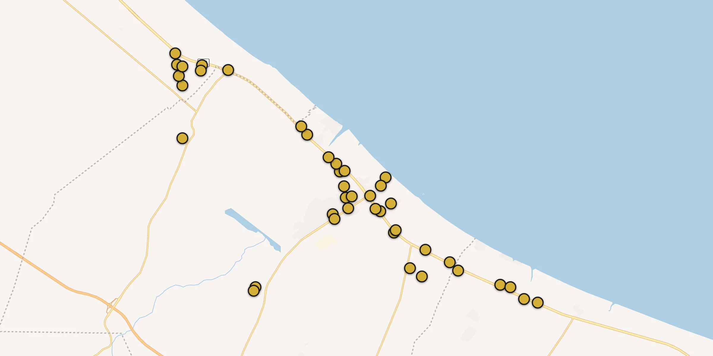 Plan des mosquées à Al Khābūrah : cliquez sur un point pour voir la fiche