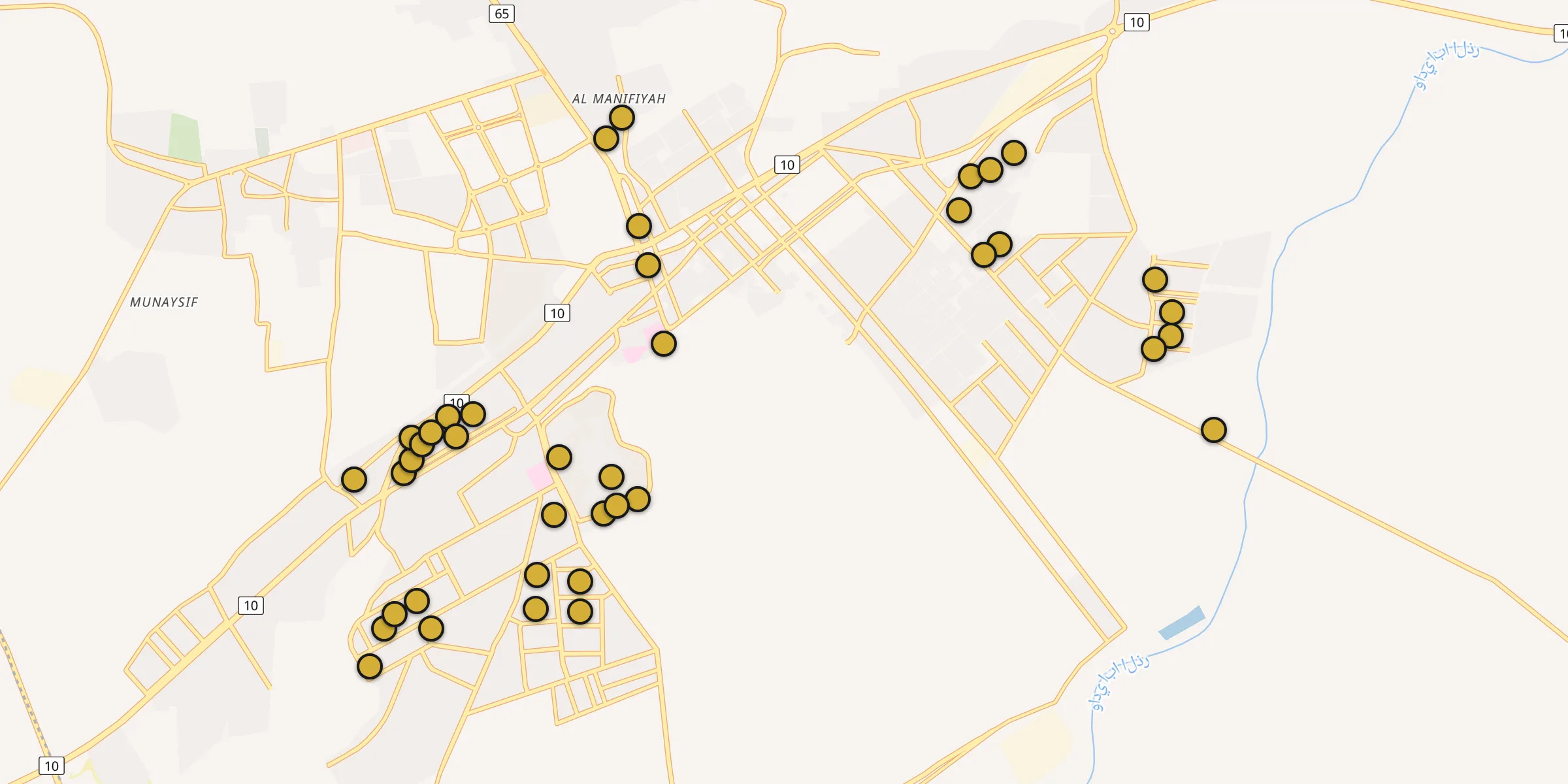 Plan des mosquées à Al Khardj : cliquez sur un point pour voir la fiche