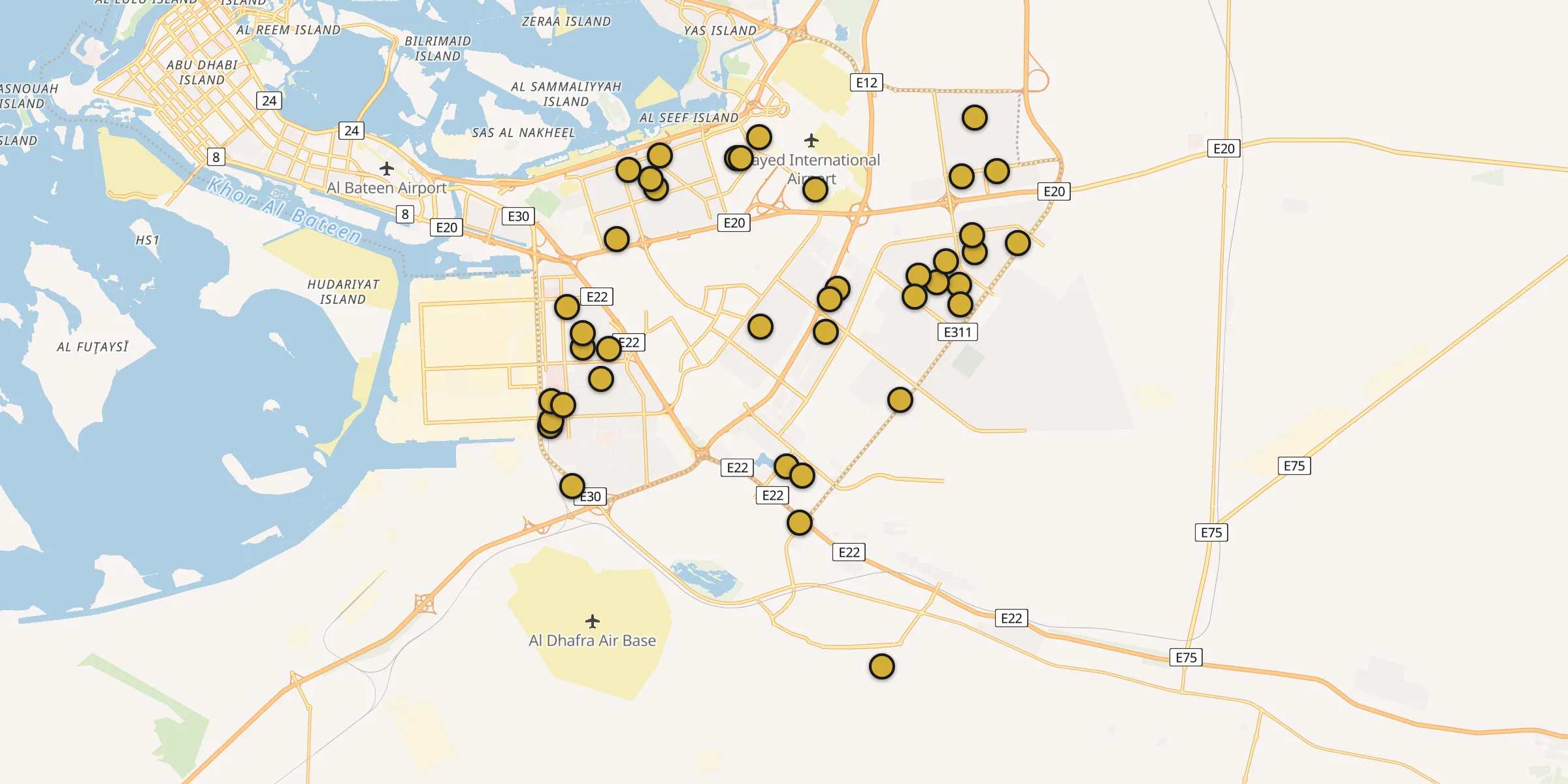 Plan des mosquées à Bani Yas City : cliquez sur un point pour voir la fiche