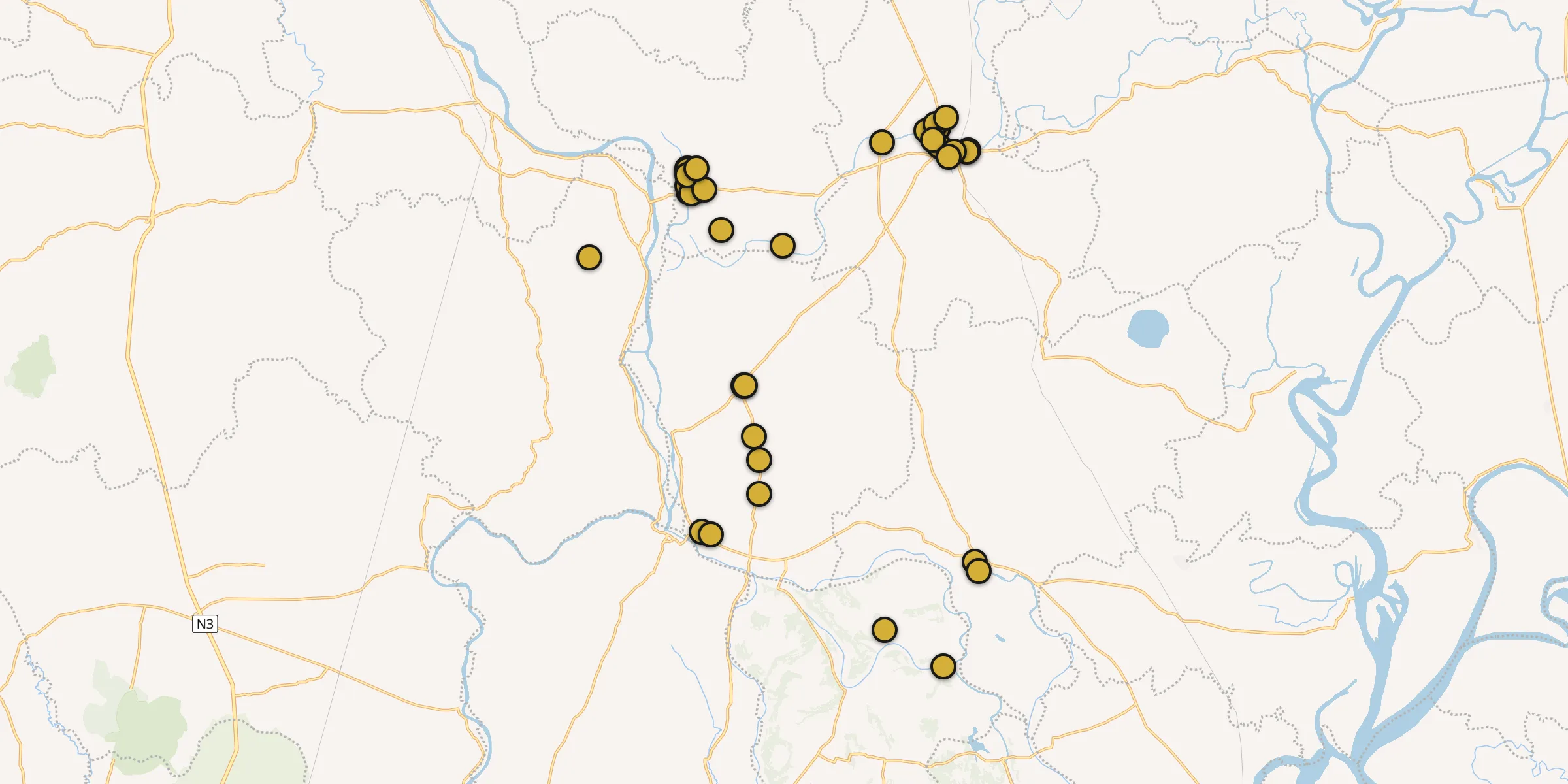 Plan des mosquées à Habiganj : cliquez sur un point pour voir la fiche
