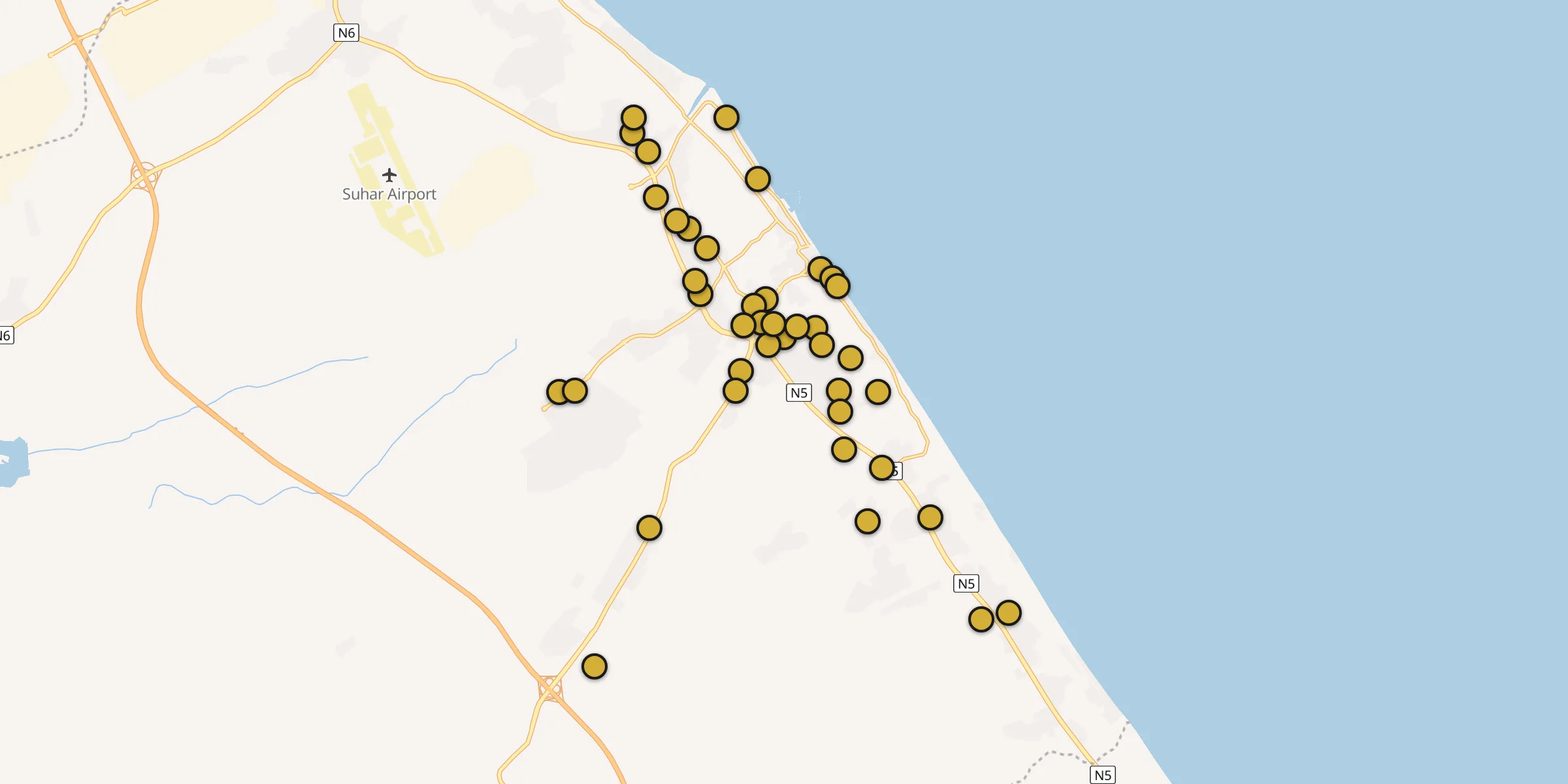 Plan des mosquées à Sohar : cliquez sur un point pour voir la fiche