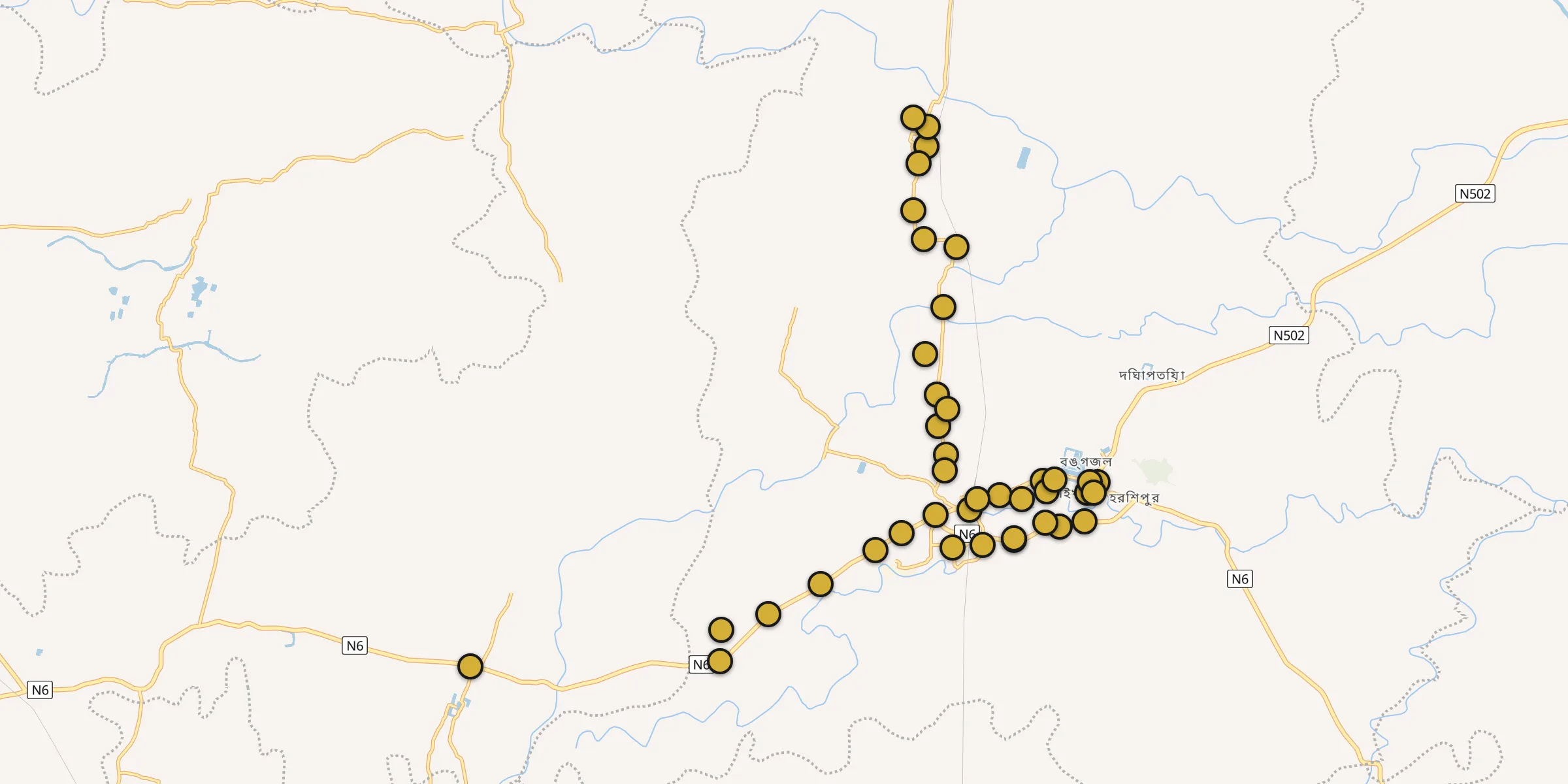 Plan des mosquées à Sirajganj : cliquez sur un point pour voir la fiche