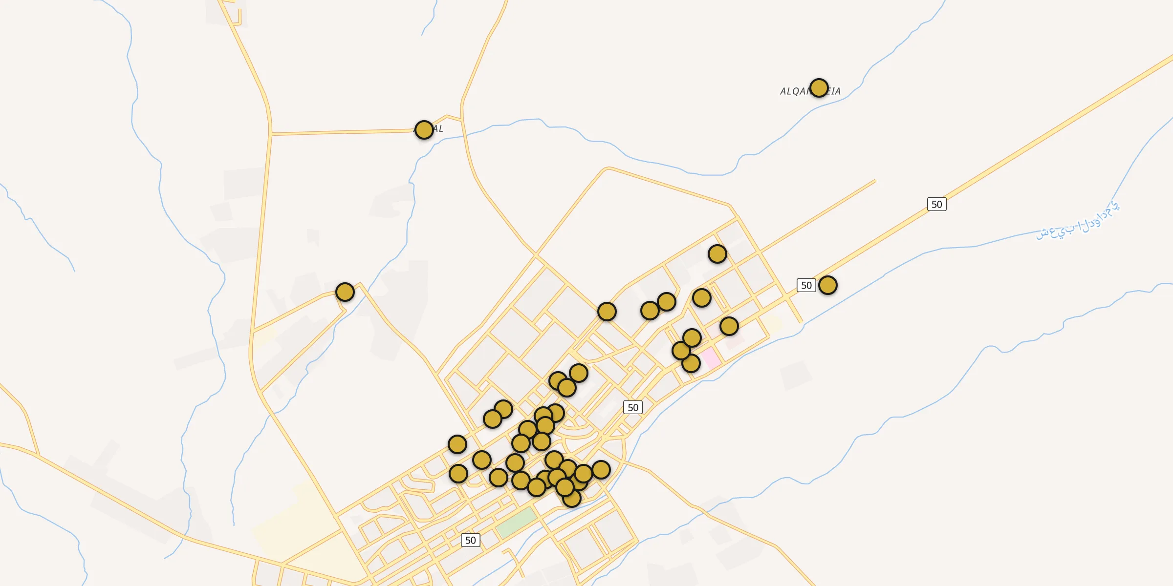 Plan des mosquées à Ad Dawādimī : cliquez sur un point pour voir la fiche