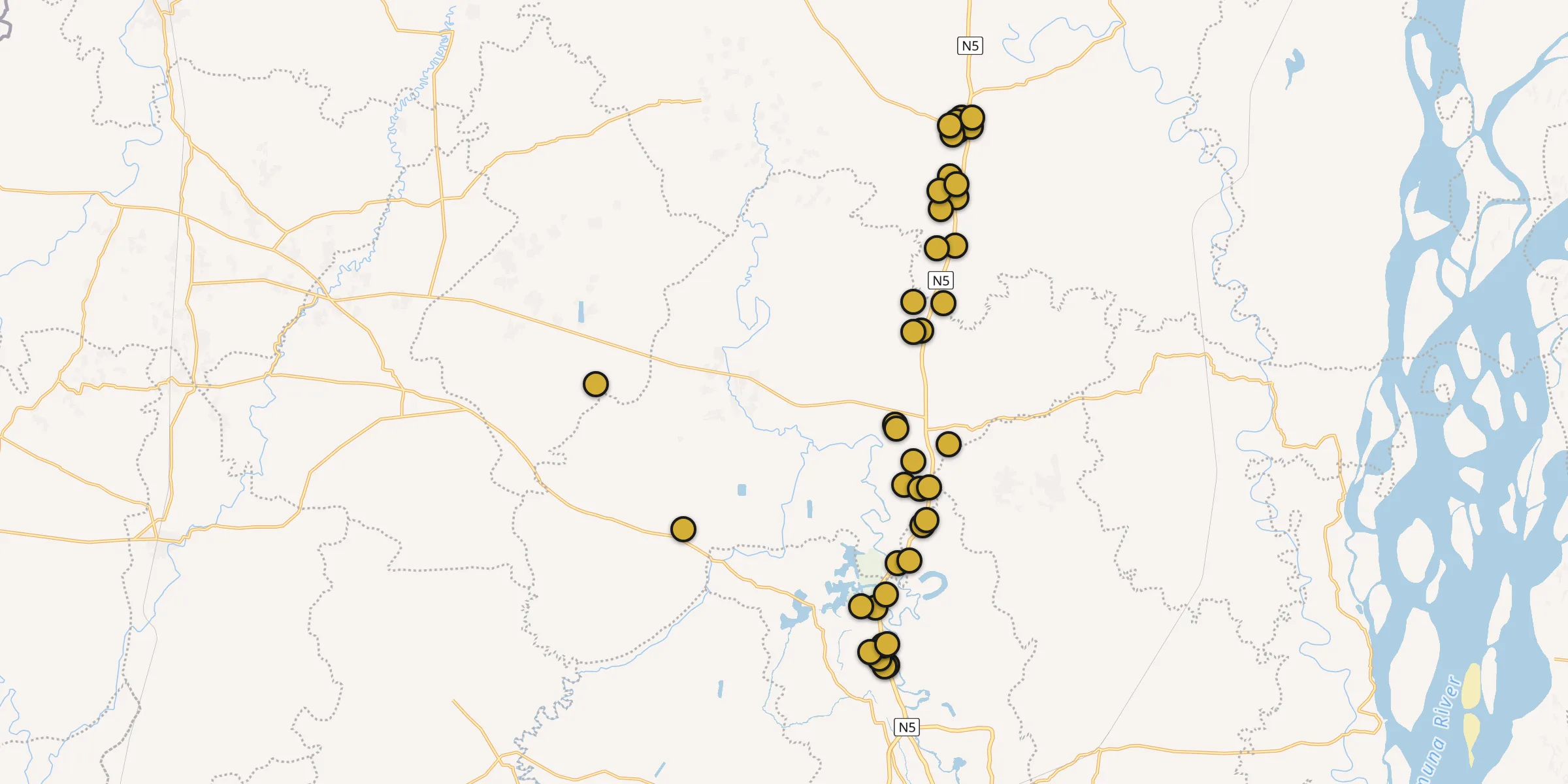Plan des mosquées à Jamalpur : cliquez sur un point pour voir la fiche