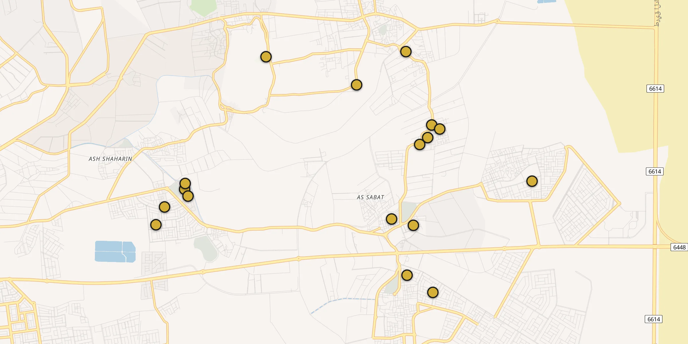 Plan des mosquées à Aţ Ţaraf : cliquez sur un point pour voir la fiche