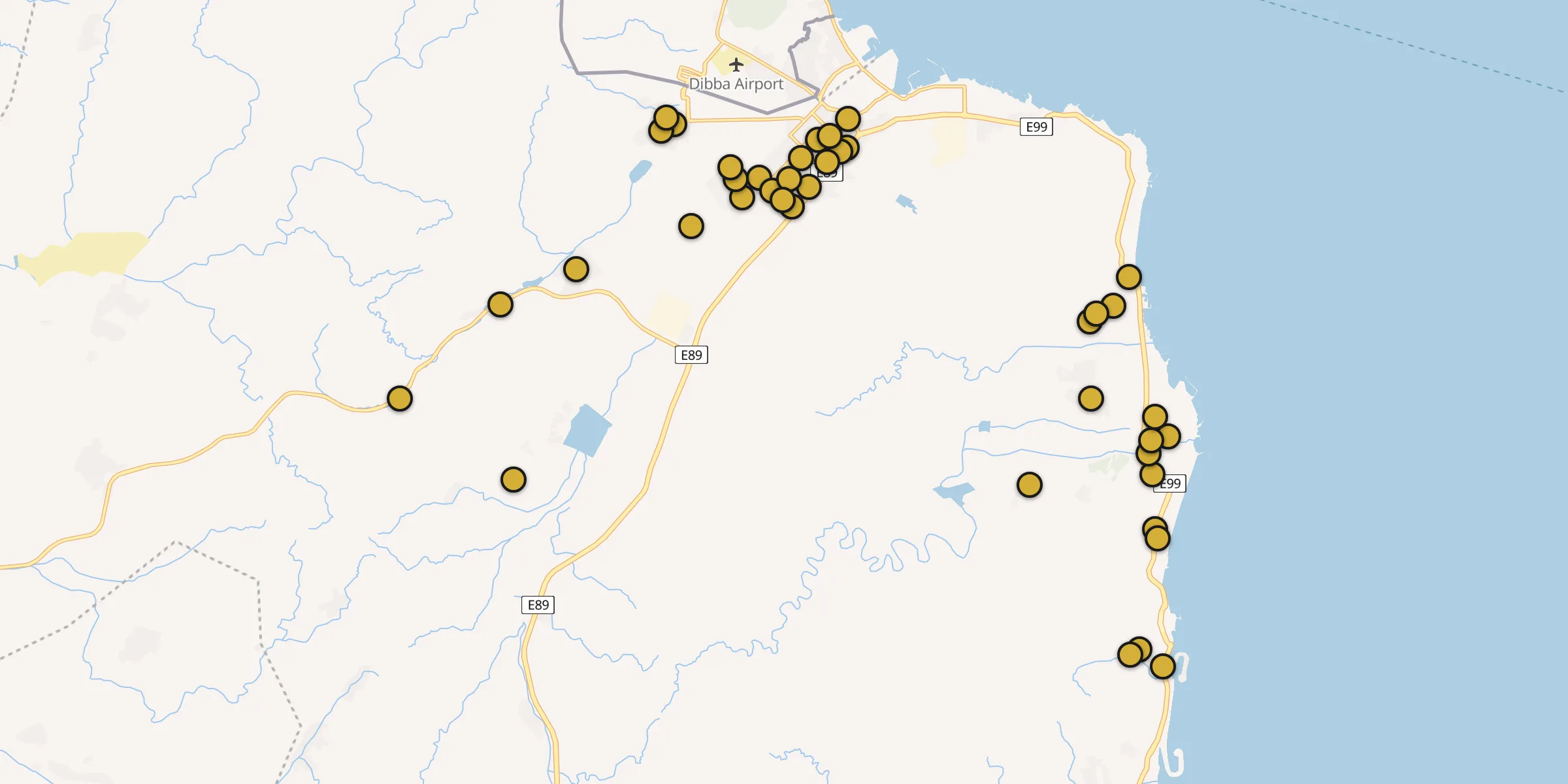 Plan des mosquées à Dibba Al-Fujairah : cliquez sur un point pour voir la fiche