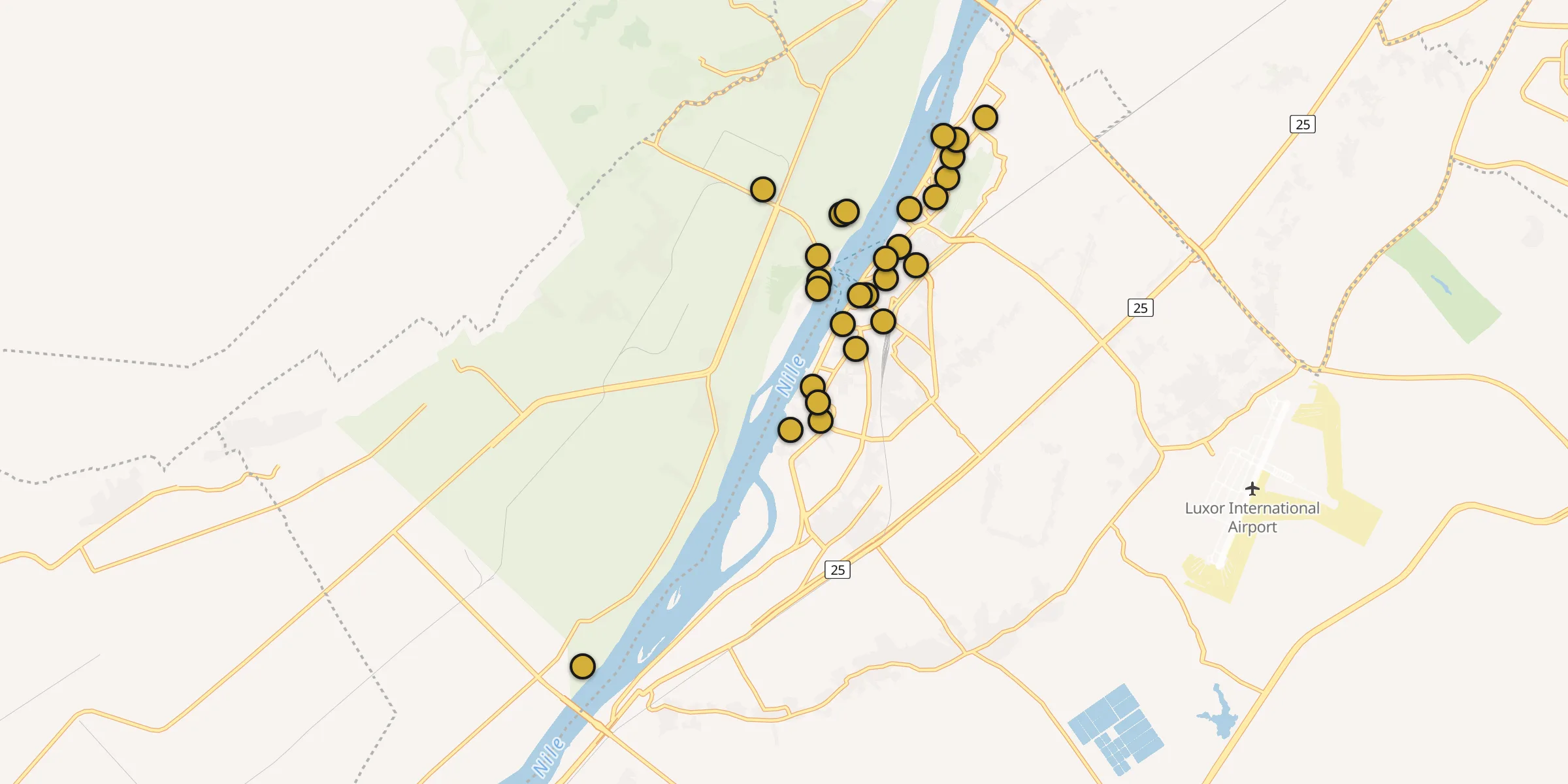 Plan des mosquées à Louxor : cliquez sur un point pour voir la fiche