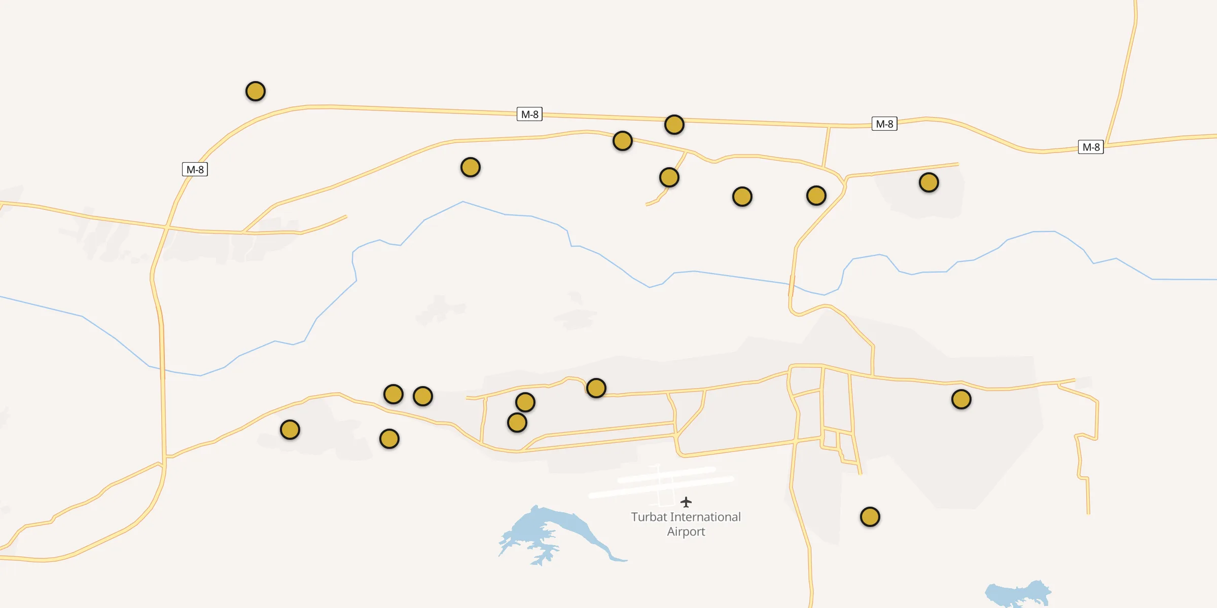 Plan des mosquées à Turbat : cliquez sur un point pour voir la fiche